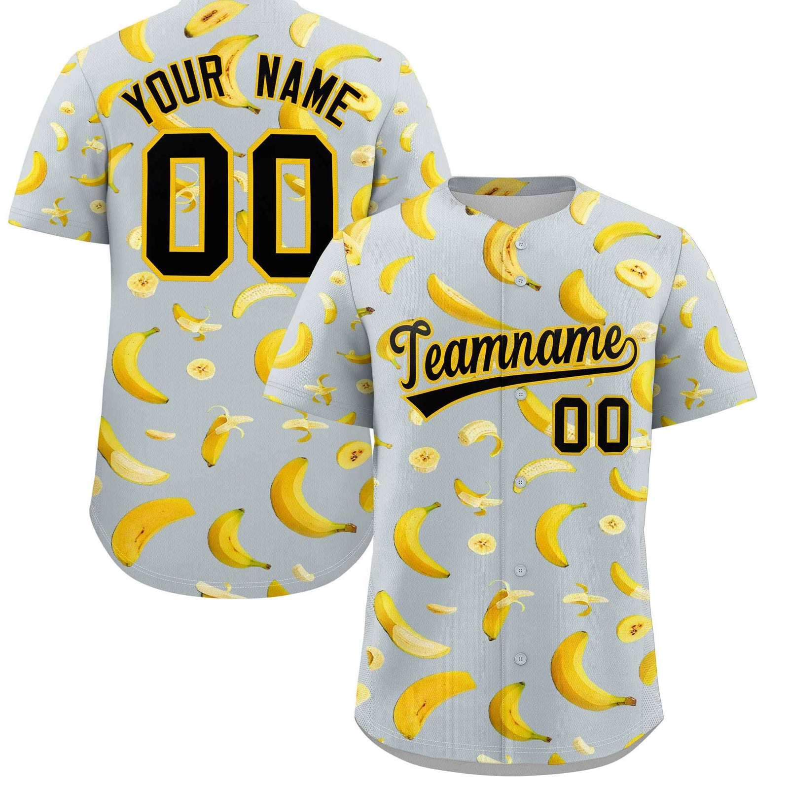 Custom Silver Banana Graffiti Pattern Fashion Authentic Baseball Jersey | Graffiti Pattern | Embroidery&Dye-sublimation printing | KXKSHOP