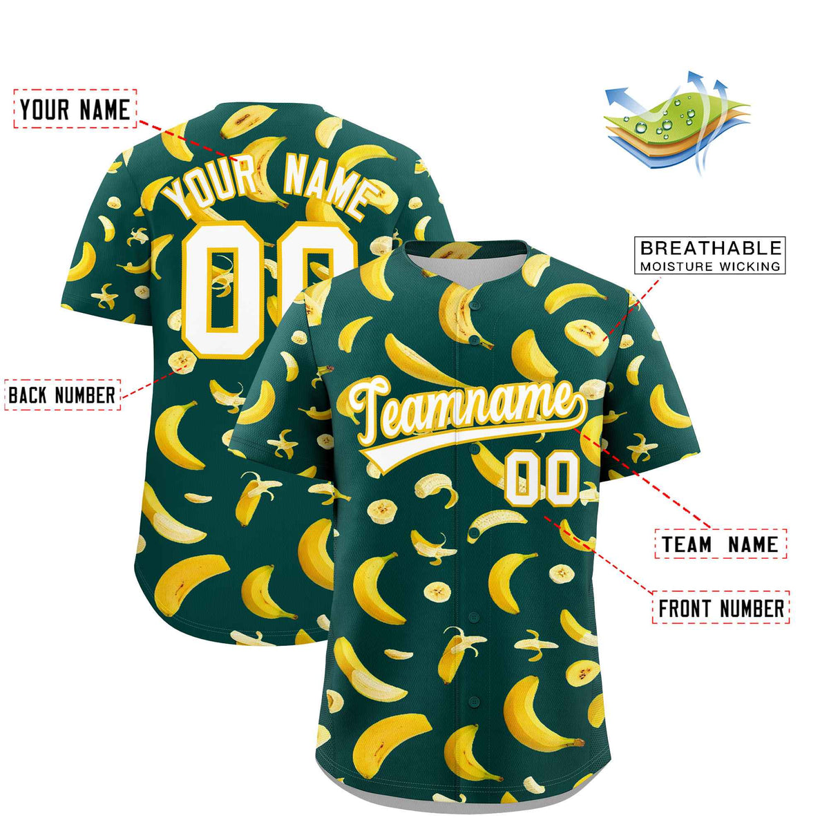 Custom Midnight Green Banana Graffiti Pattern Fashion Authentic Baseball Jersey | Graffiti Pattern | Embroidery&amp;Dye-sublimation printing | KXKSHOP