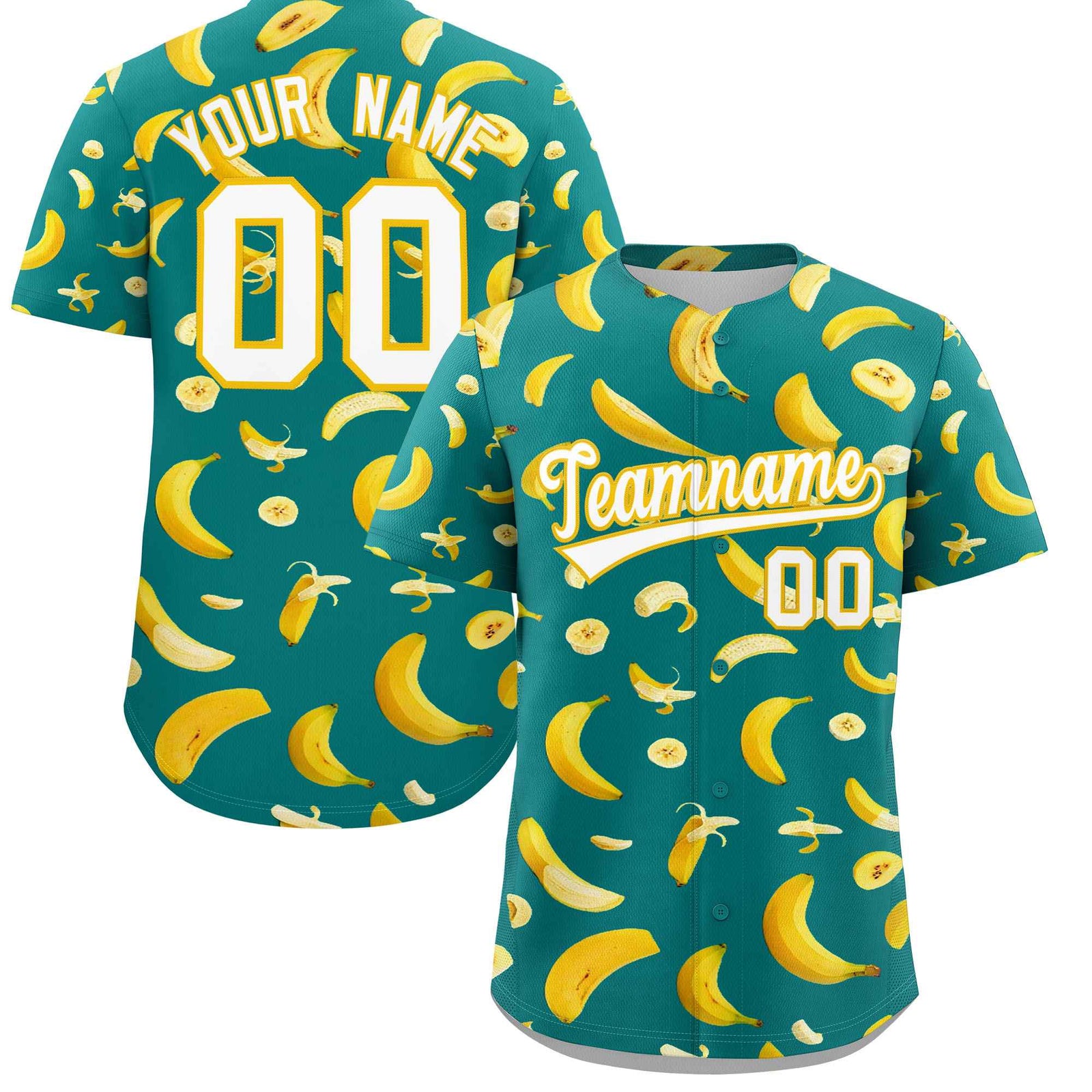 Custom Teal Banana Graffiti Pattern Fashion Authentic Baseball Jersey | Graffiti Pattern | Embroidery&Dye-sublimation printing | KXKSHOP
