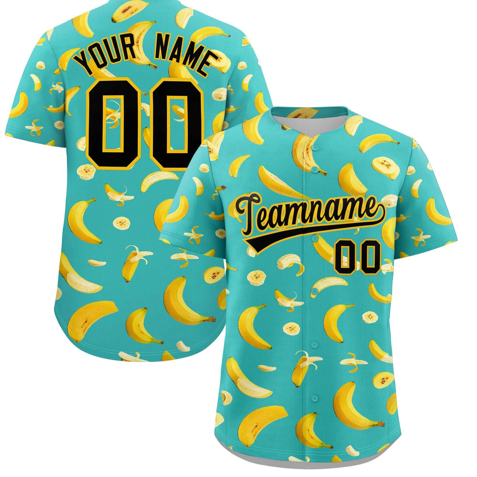 Custom Teal Banana Graffiti Pattern Fashion Authentic Baseball Jersey | Graffiti Pattern | Embroidery&Dye-sublimation printing | KXKSHOP