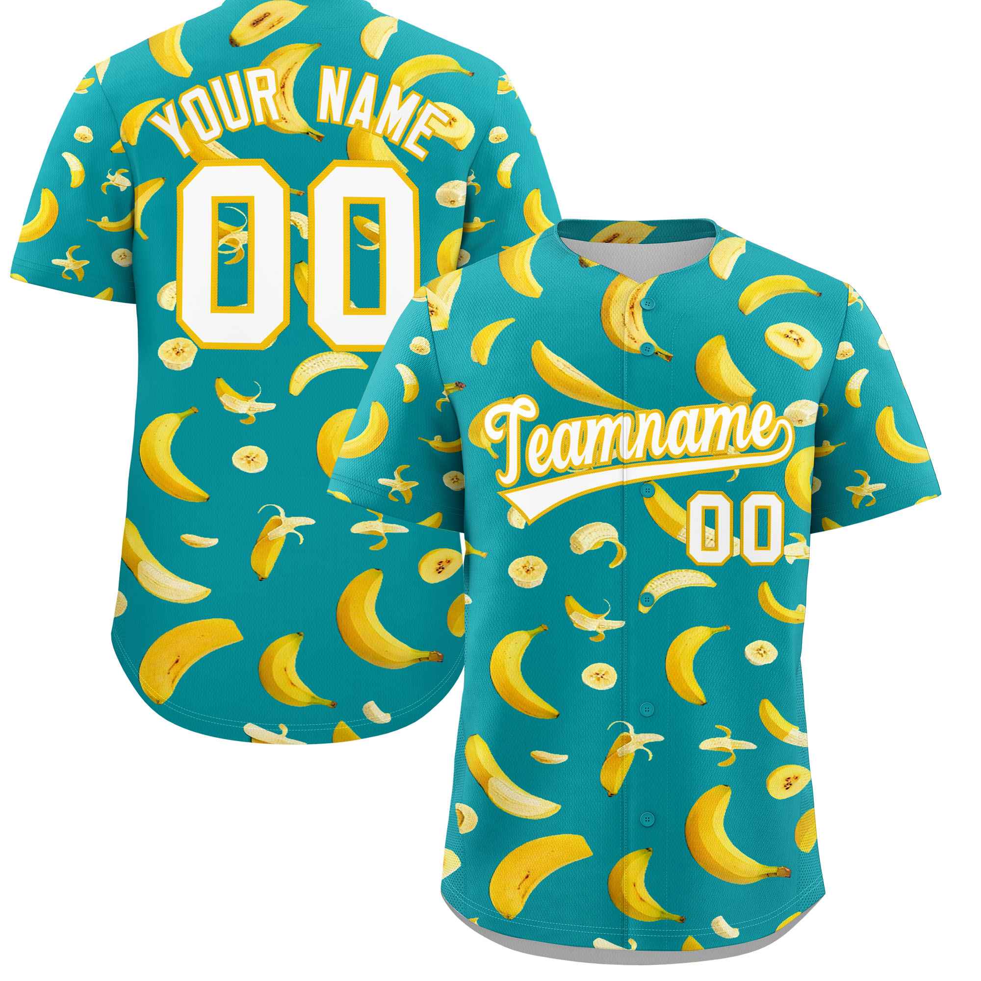 Custom Aqua Banana Graffiti Pattern Fashion Authentic Baseball Jersey | Graffiti Pattern | Embroidery&Dye-sublimation printing | KXKSHOP