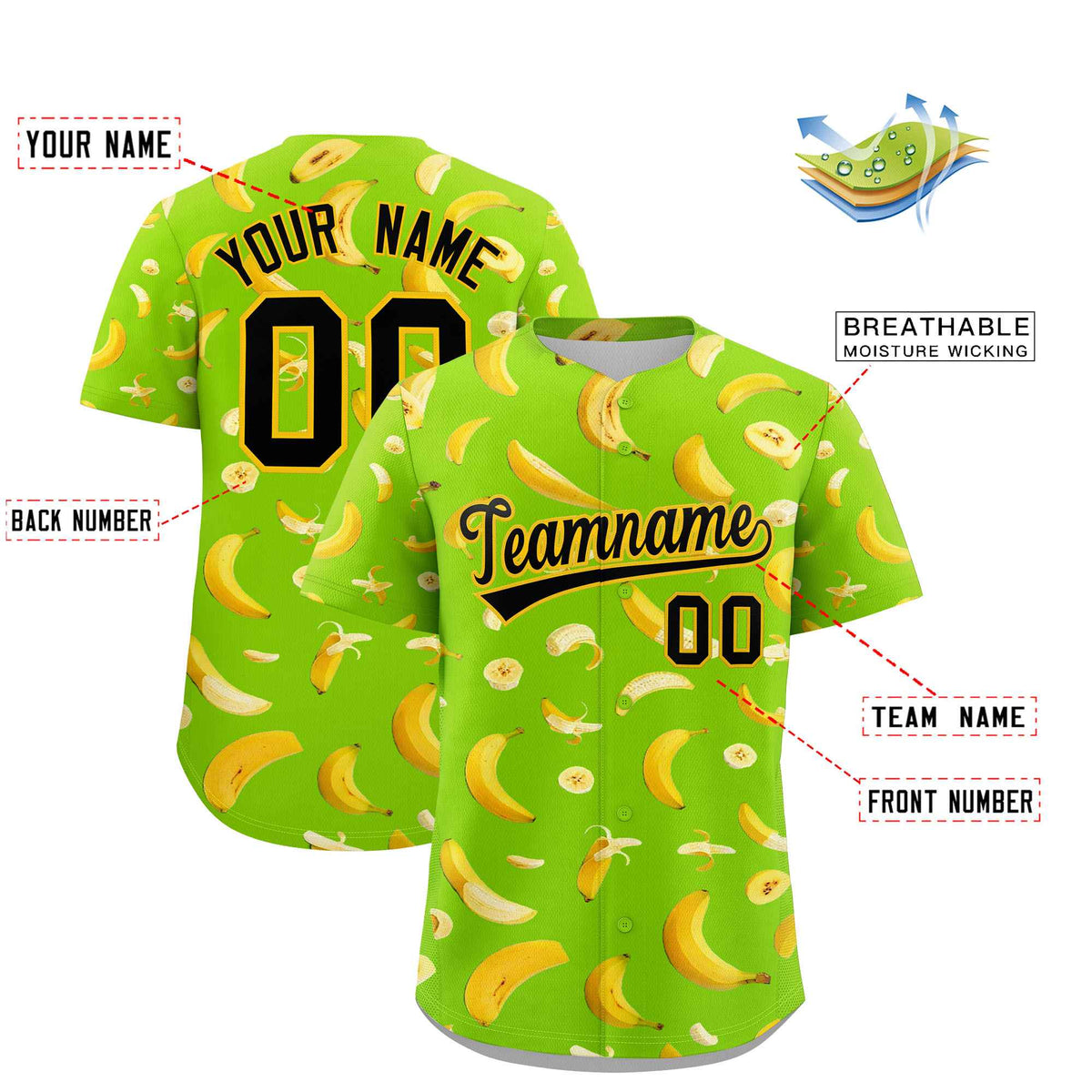 Custom Neon Green Banana Graffiti Pattern Fashion Authentic Baseball Jersey | Graffiti Pattern | Embroidery&amp;Dye-sublimation printing | KXKSHOP