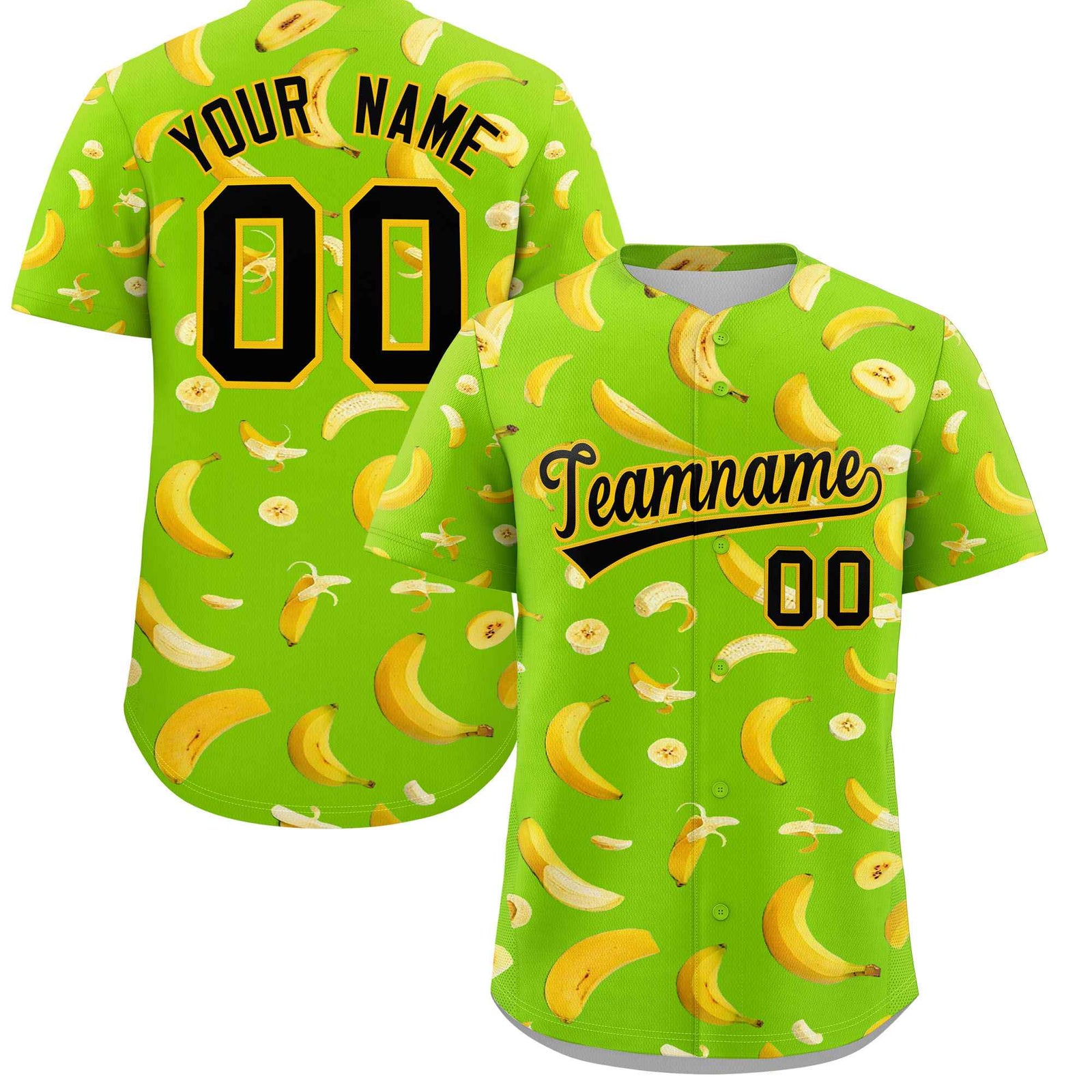 Custom Neon Green Banana Graffiti Pattern Fashion Authentic Baseball Jersey | Graffiti Pattern | Embroidery&Dye-sublimation printing | KXKSHOP