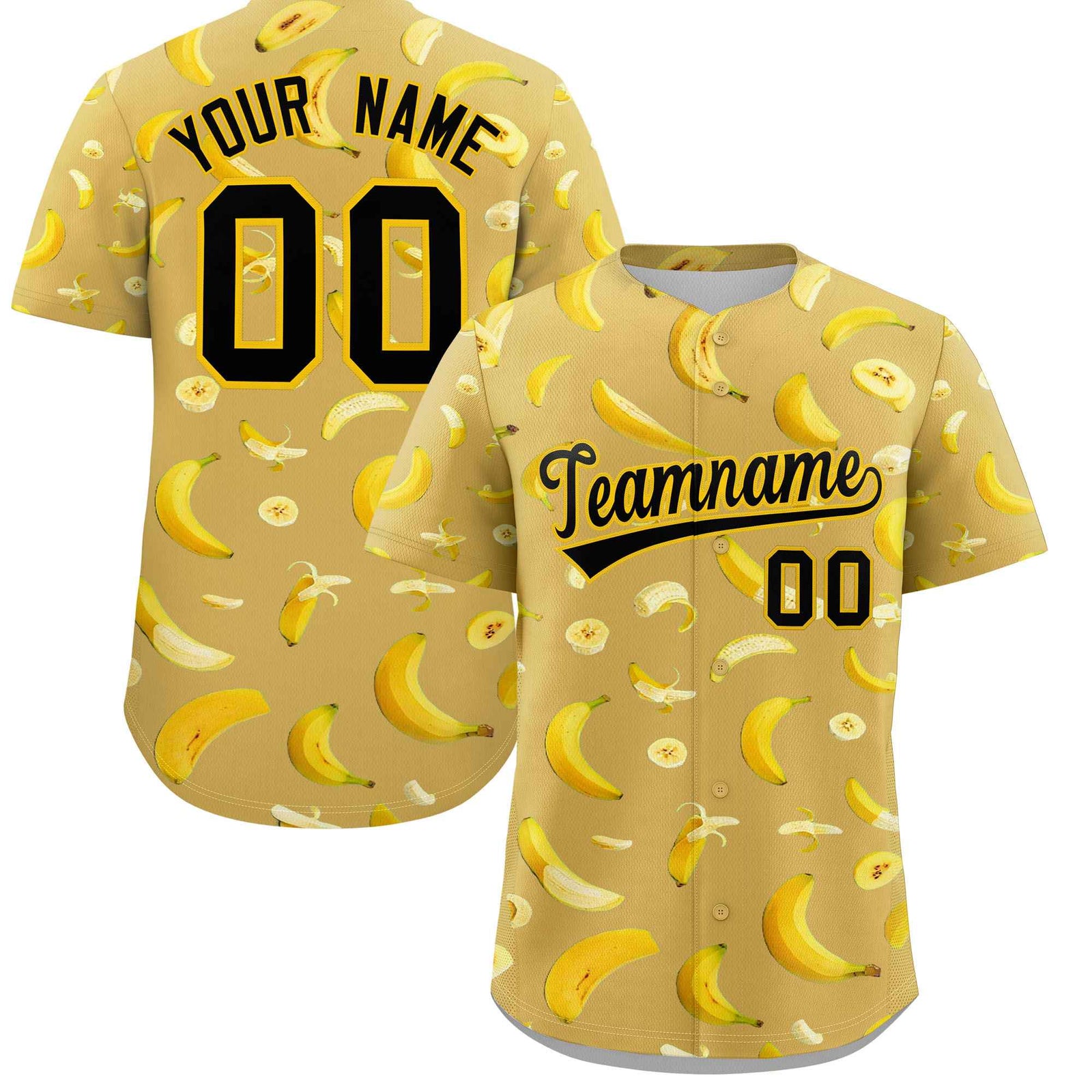 Custom Old Gold Banana Graffiti Pattern Fashion Authentic Baseball Jersey | Graffiti Pattern | Embroidery&Dye-sublimation printing | KXKSHOP