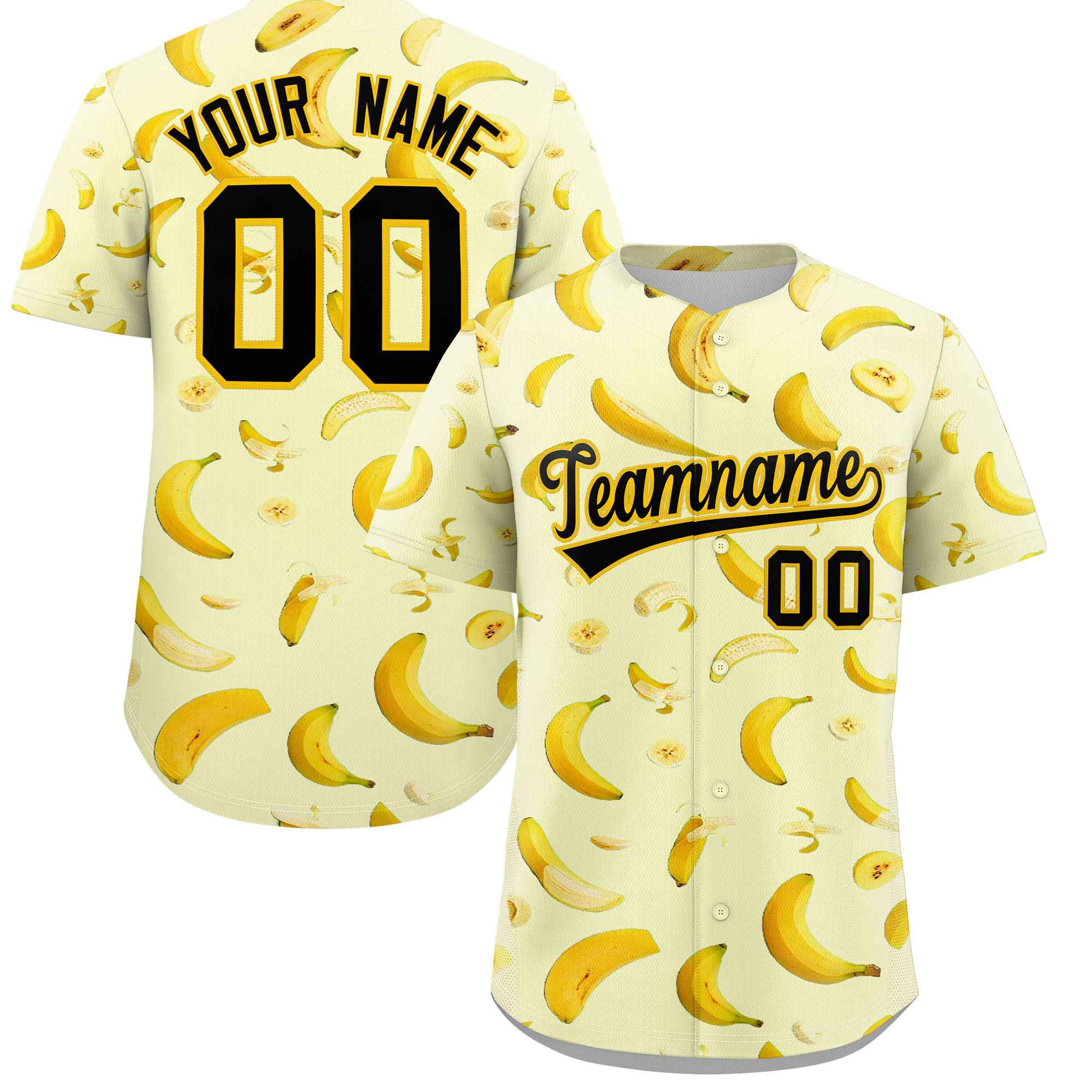 Custom Cream Banana Graffiti Pattern Fashion Authentic Baseball Jersey | Graffiti Pattern | Embroidery&Dye-sublimation printing | KXKSHOP
