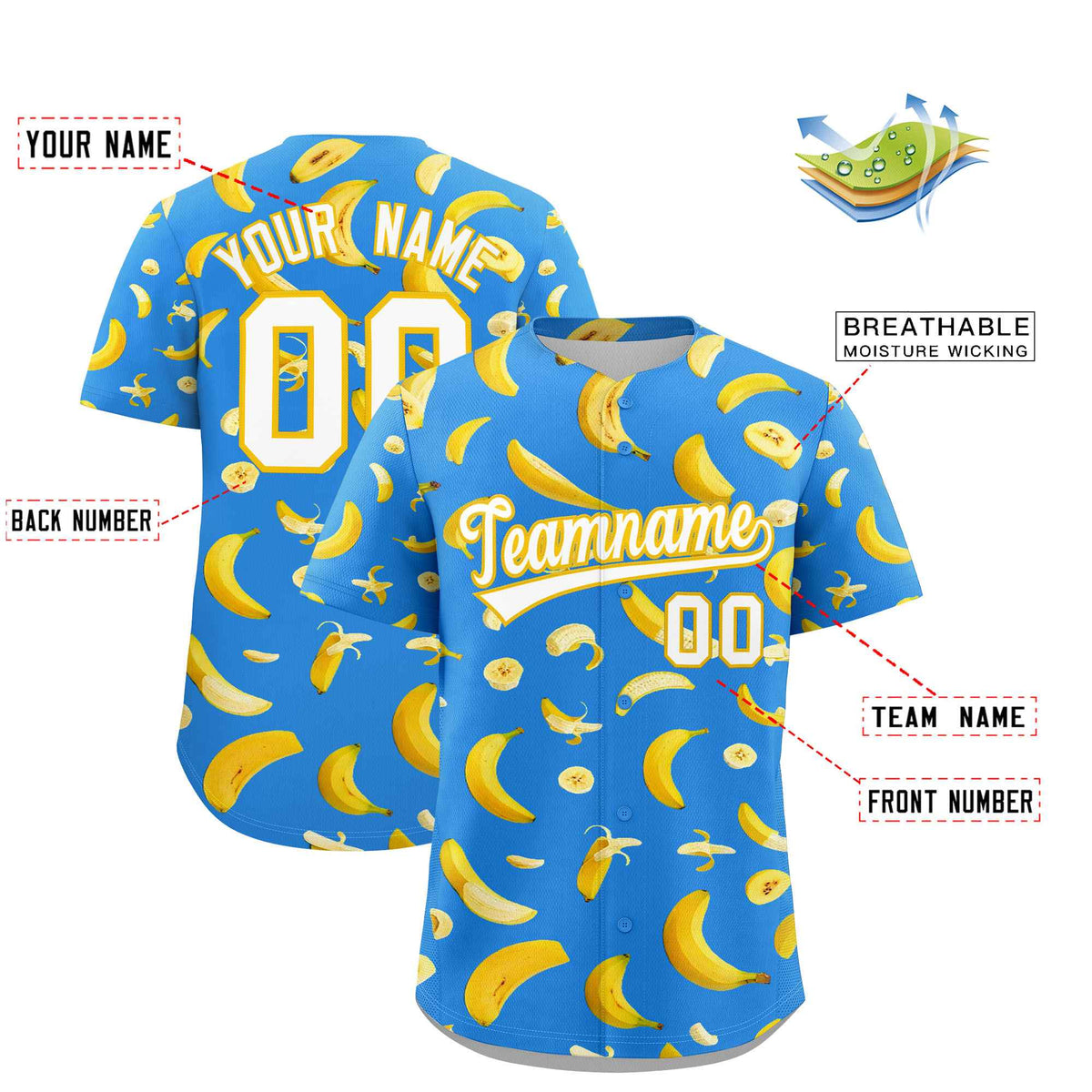 Custom Light Blue Banana Graffiti Pattern Fashion Authentic Baseball Jersey | Graffiti Pattern | Embroidery&amp;Dye-sublimation printing | KXKSHOP