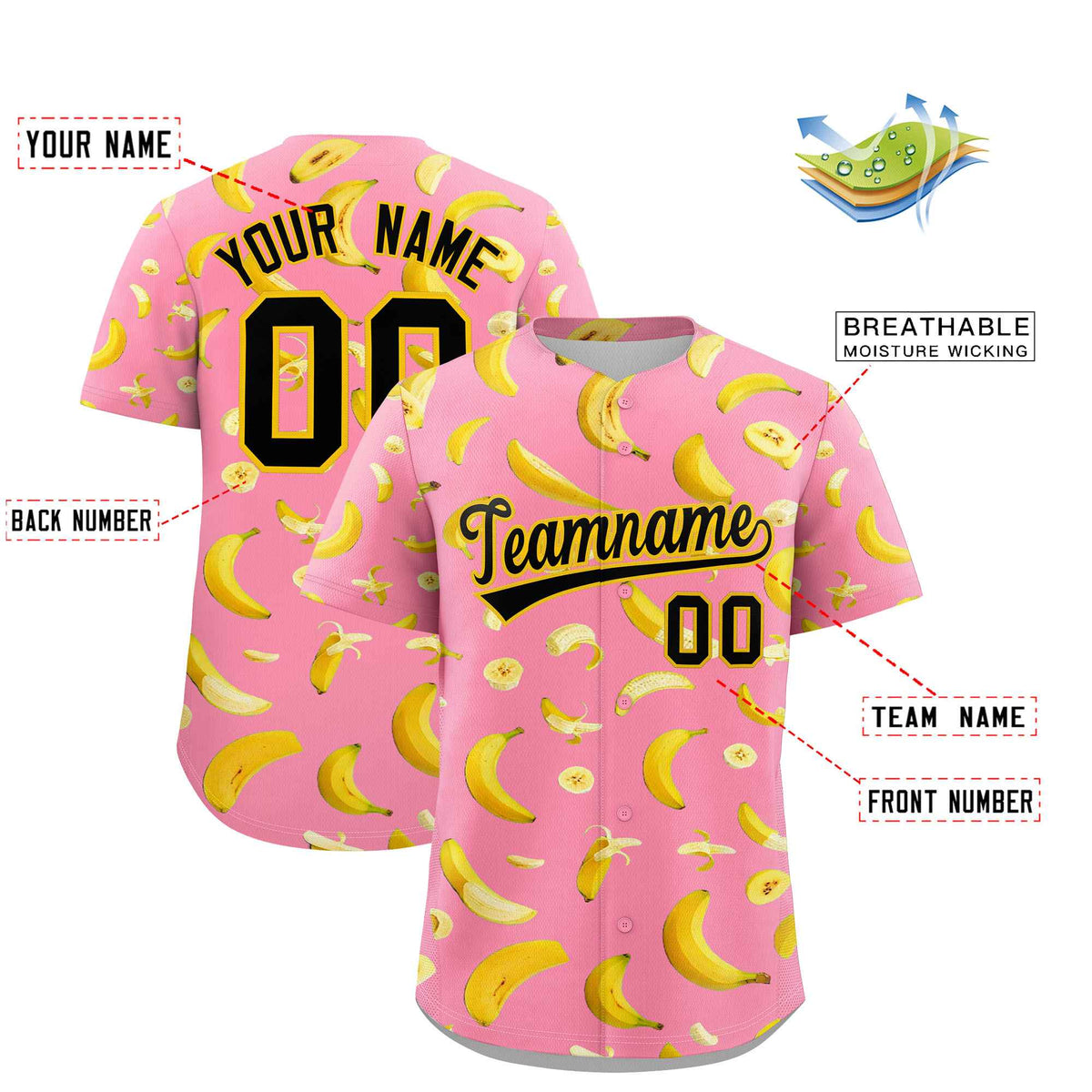 Custom Light Pink Banana Graffiti Pattern Fashion Authentic Baseball Jersey | Graffiti Pattern | Embroidery&amp;Dye-sublimation printing | KXKSHOP