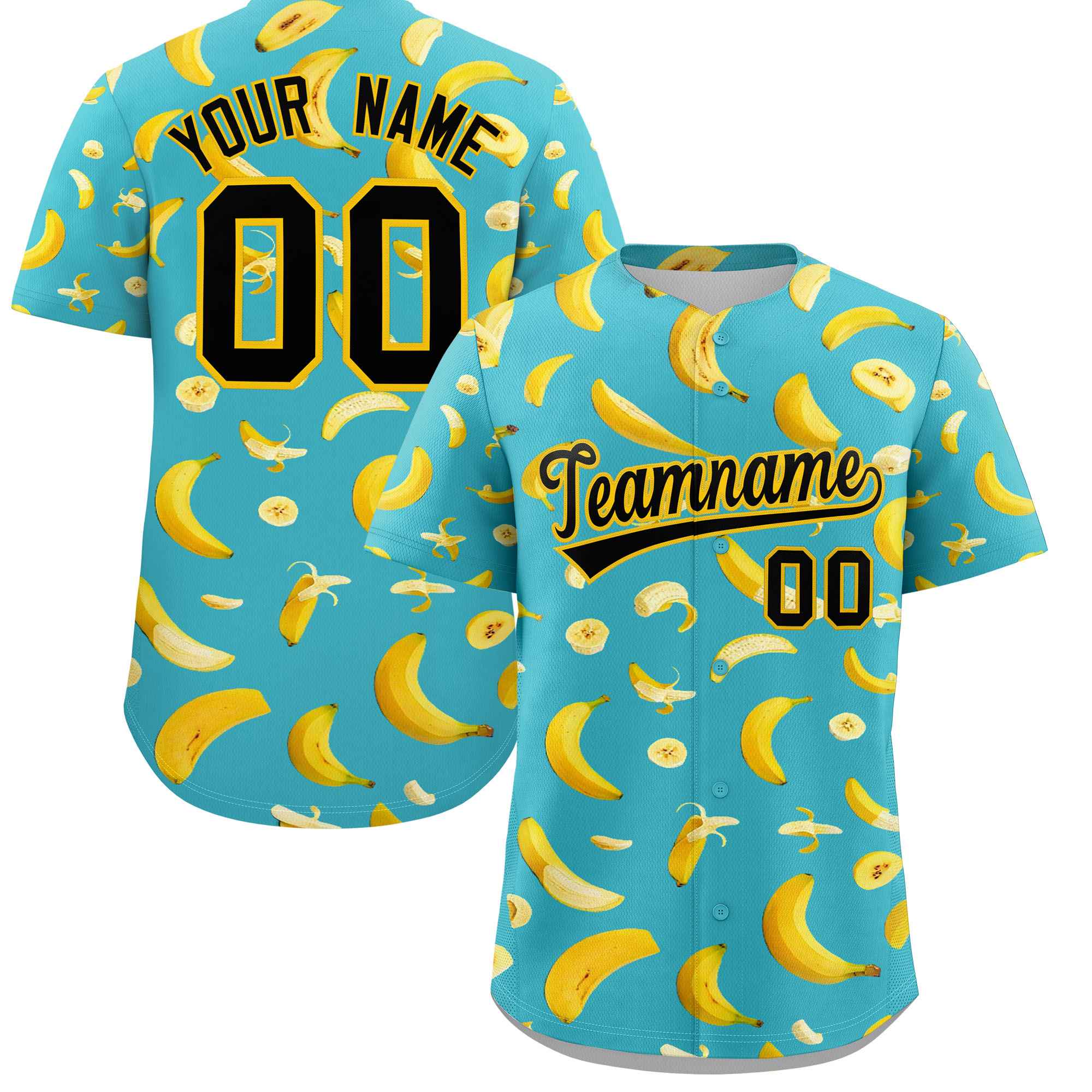 Custom Teal Banana Graffiti Pattern Fashion Authentic Baseball Jersey | Graffiti Pattern | Embroidery&Dye-sublimation printing | KXKSHOP