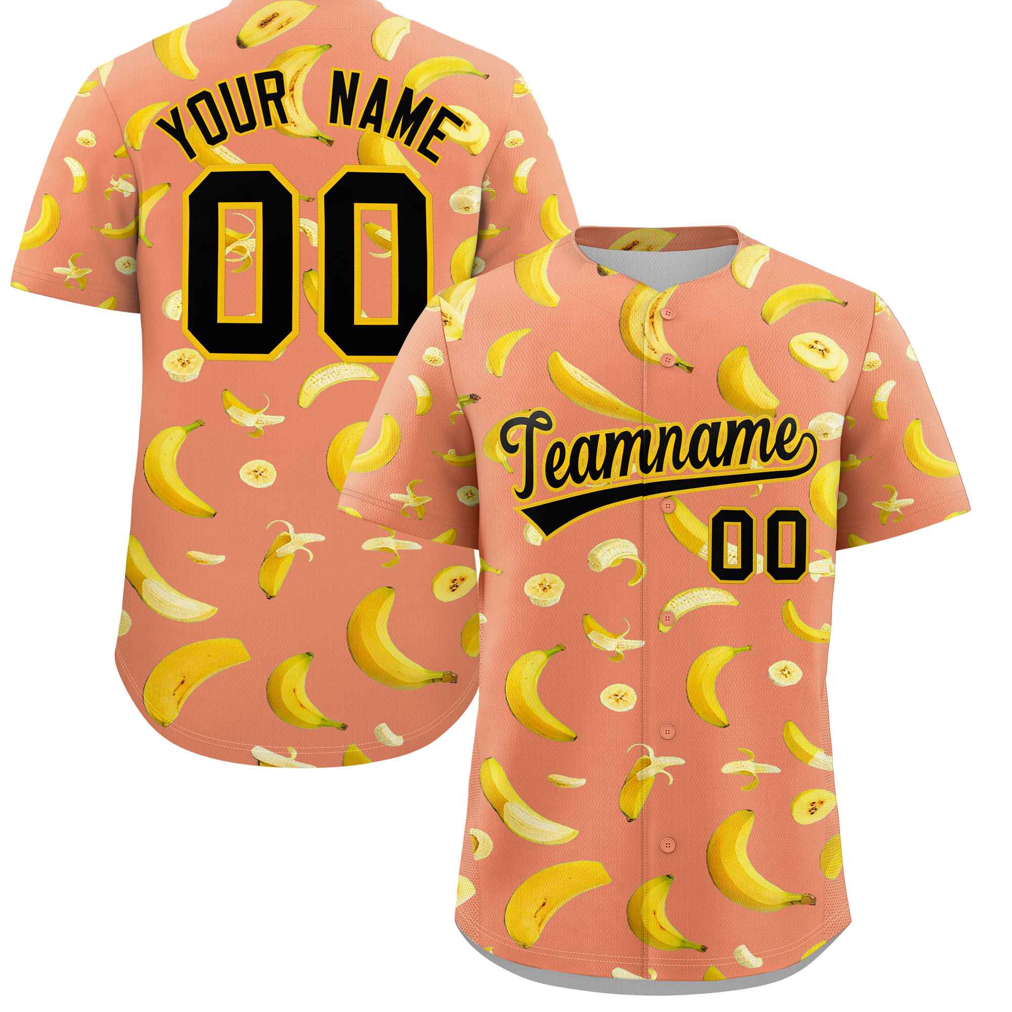 Custom Light Orange Banana Graffiti Pattern Fashion Authentic Baseball Jersey | Graffiti Pattern | Embroidery&Dye-sublimation printing | KXKSHOP