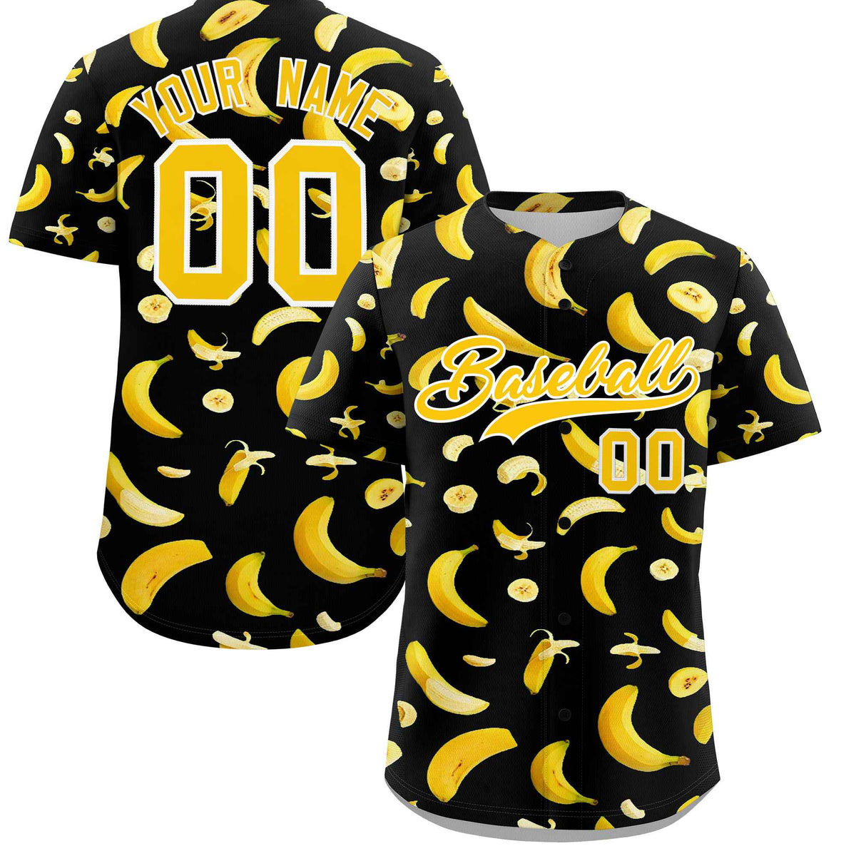 Custom Black Banana Graffiti Pattern Fashion Authentic Baseball Jersey | Graffiti Pattern | Embroidery&amp;Dye-sublimation printing | KXKSHOP