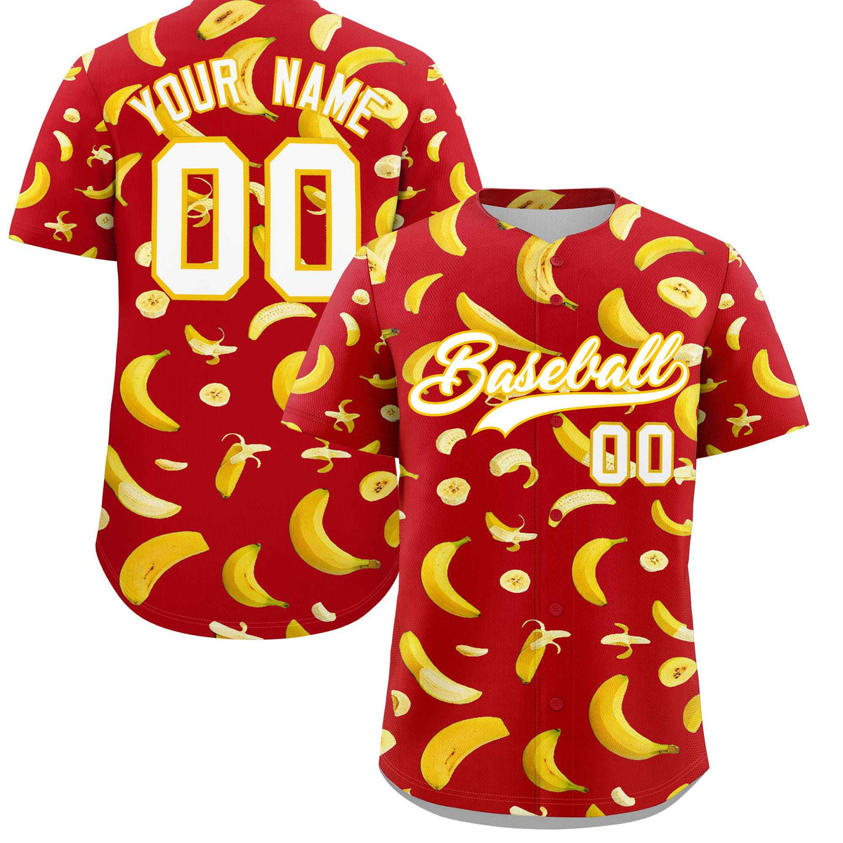 Custom Red Banana Graffiti Pattern Fashion Authentic Baseball Jersey | Graffiti Pattern | Embroidery&amp;Dye-sublimation printing | KXKSHOP
