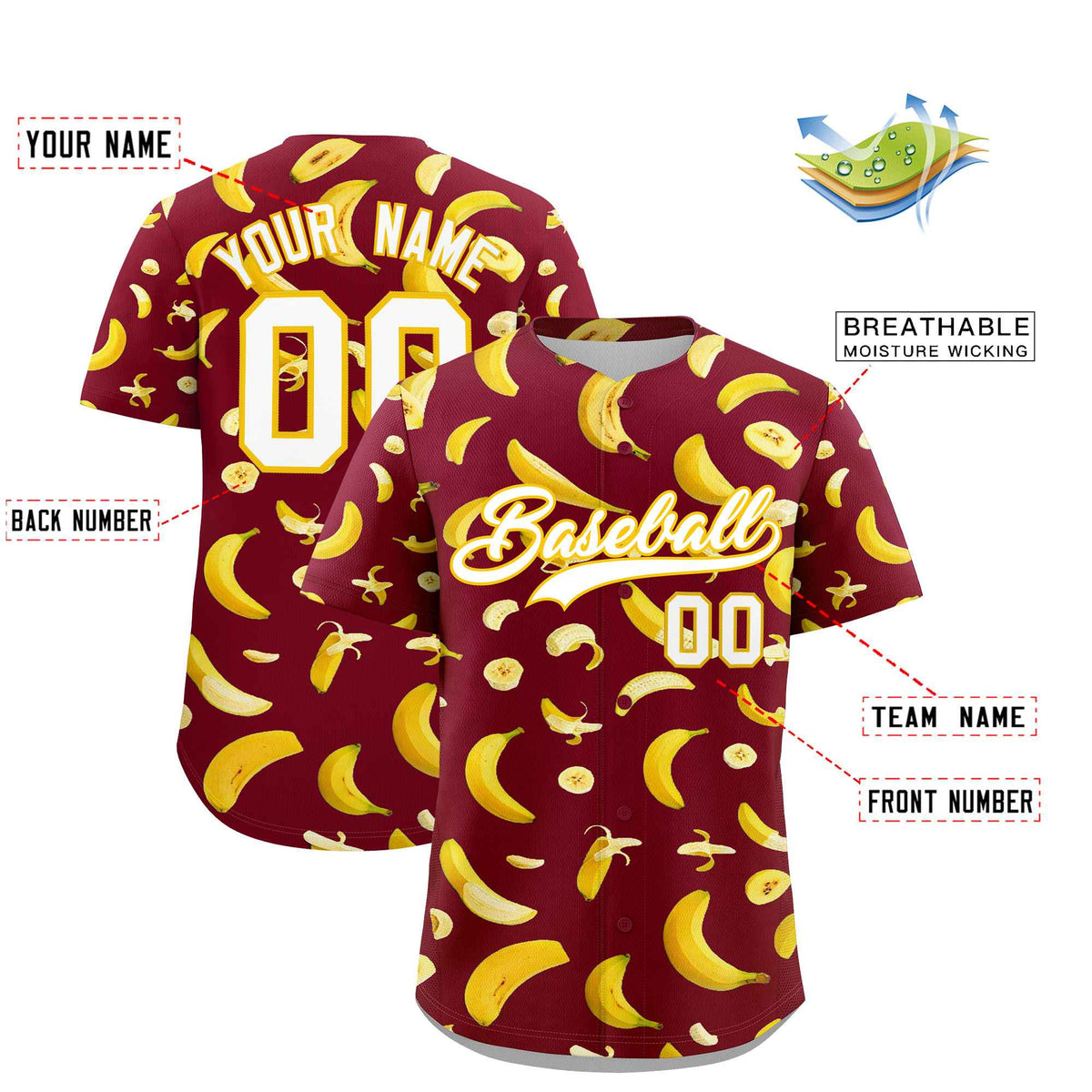 Custom Crimson Banana Graffiti Pattern Fashion Authentic Baseball Jersey | Graffiti Pattern | Embroidery&amp;Dye-sublimation printing | KXKSHOP
