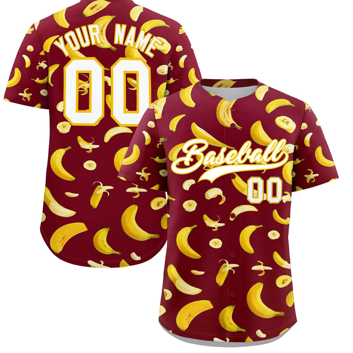 Custom Crimson Banana Graffiti Pattern Fashion Authentic Baseball Jersey | Graffiti Pattern | Embroidery&amp;Dye-sublimation printing | KXKSHOP