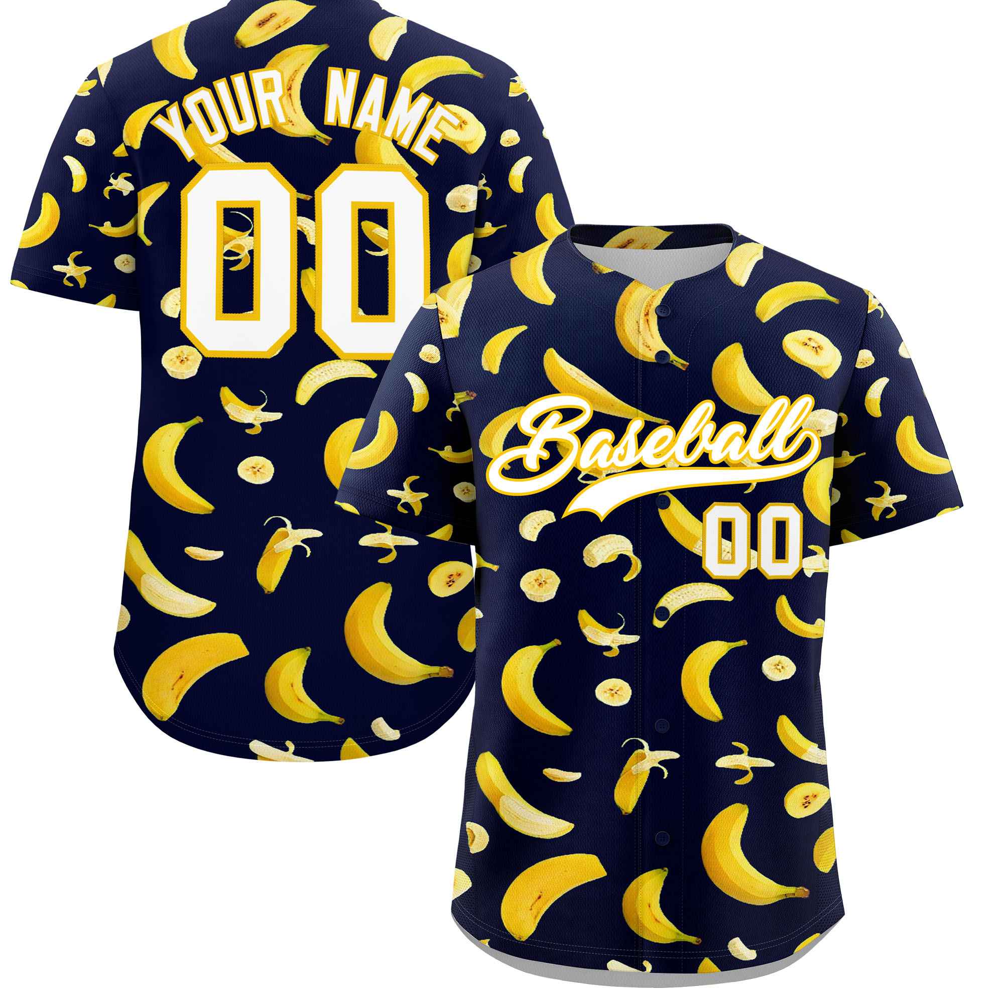 Custom Navy Banana Graffiti Pattern Fashion Authentic Baseball Jersey | Graffiti Pattern | Embroidery&Dye-sublimation printing | KXKSHOP