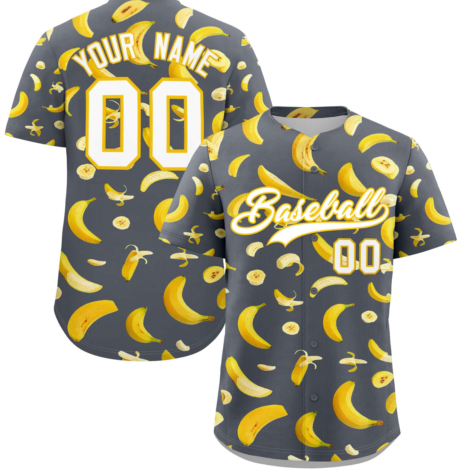 Custom Gray Banana Graffiti Pattern Fashion Authentic Baseball Jersey | Graffiti Pattern | Embroidery&Dye-sublimation printing | KXKSHOP