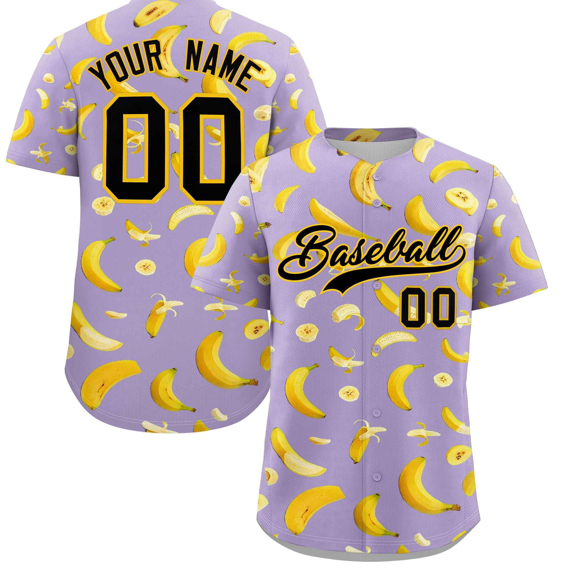 Custom Light Purple Banana Graffiti Pattern Fashion Authentic Baseball Jersey | Graffiti Pattern | Embroidery&Dye-sublimation printing | KXKSHOP