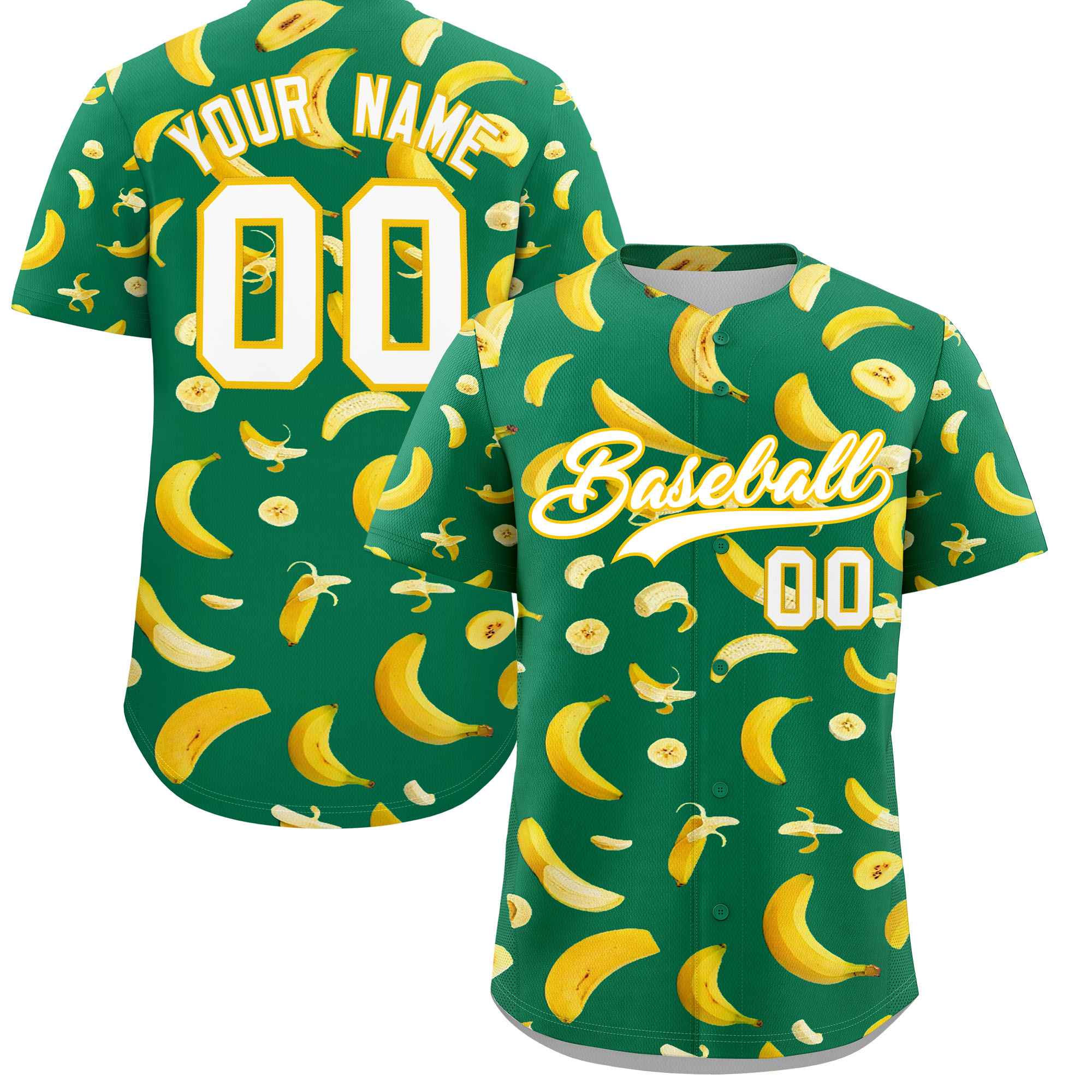 Custom Kelly Green Banana Graffiti Pattern Fashion Authentic Baseball Jersey | Graffiti Pattern | Embroidery&Dye-sublimation printing | KXKSHOP