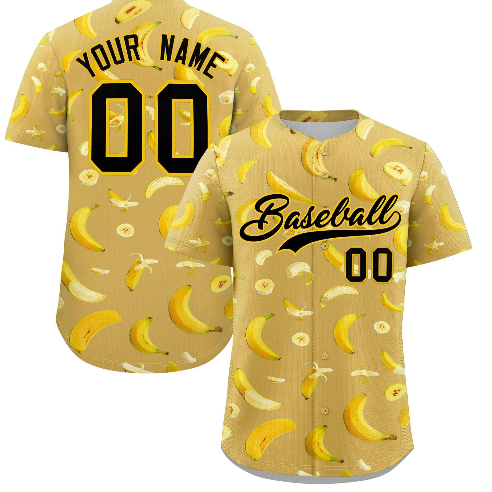 Custom Old Gold Banana Graffiti Pattern Fashion Authentic Baseball Jersey | Graffiti Pattern | Embroidery&Dye-sublimation printing | KXKSHOP