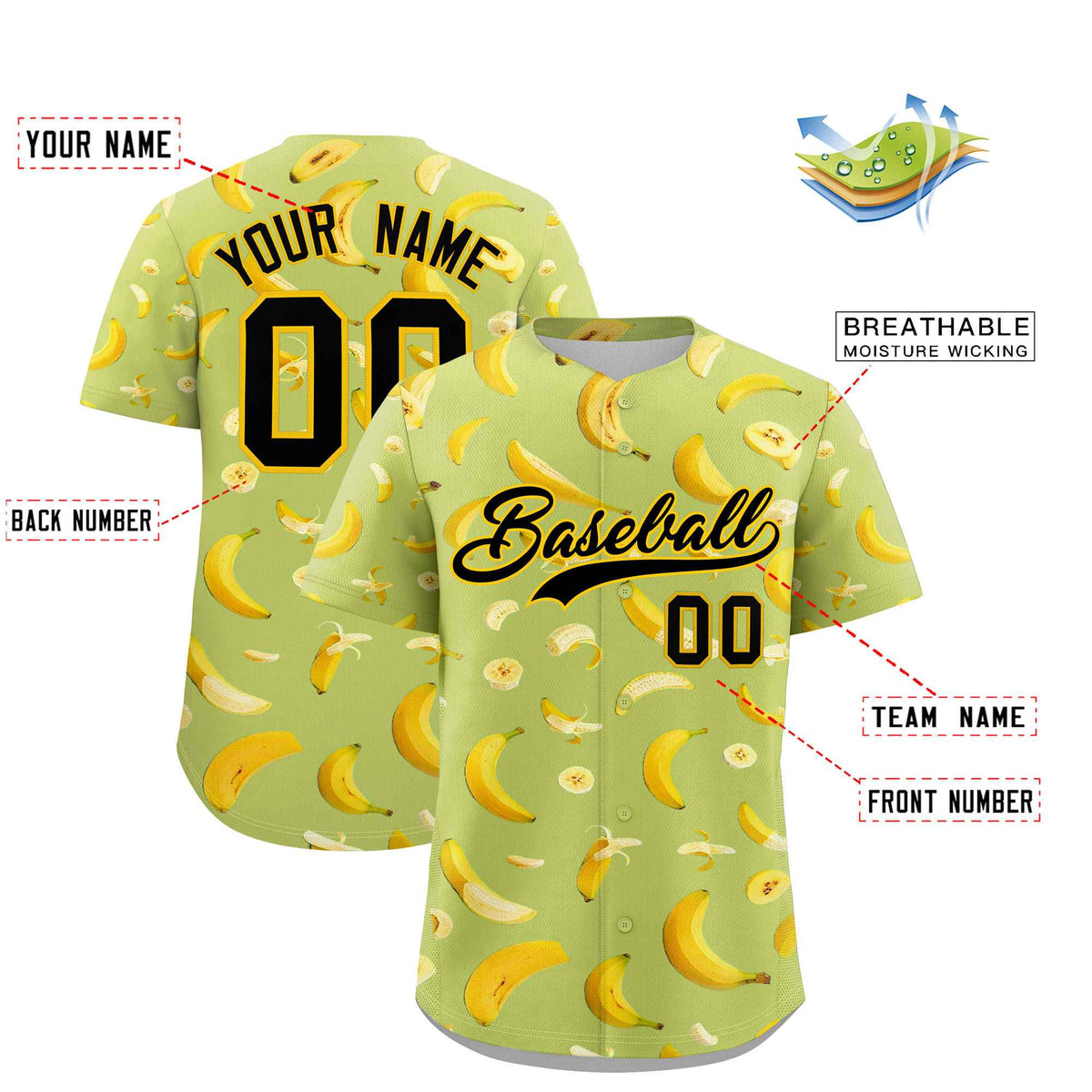 Custom Champagne Banana Graffiti Pattern Fashion Authentic Baseball Jersey | Graffiti Pattern | Embroidery&Dye-sublimation printing | KXKSHOP