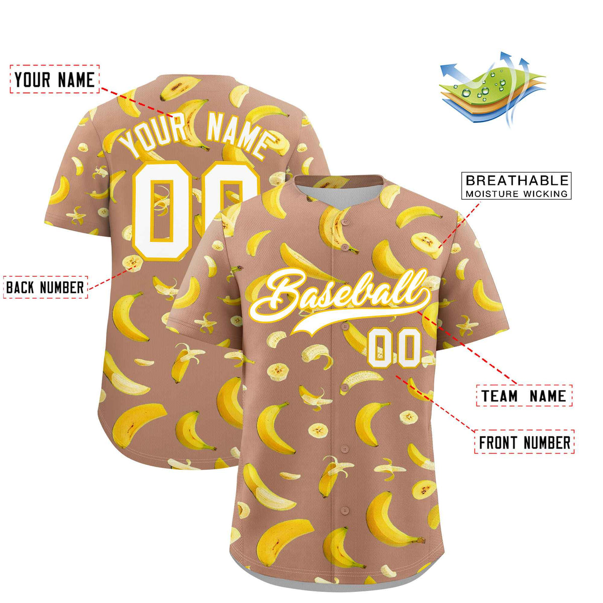 Custom Coffee Banana Graffiti Pattern Fashion Authentic Baseball Jersey | Graffiti Pattern | Embroidery&Dye-sublimation printing | KXKSHOP