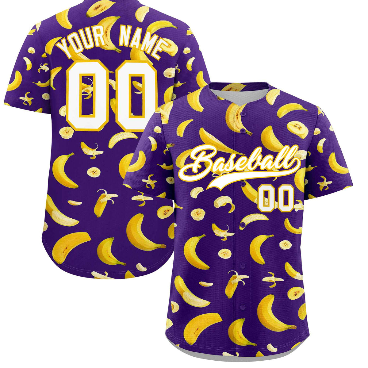 Custom Purple Banana Graffiti Pattern Fashion Authentic Baseball Jersey | Graffiti Pattern | Embroidery&amp;Dye-sublimation printing | KXKSHOP