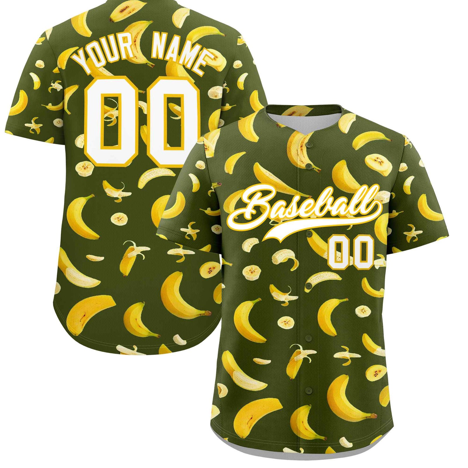 Custom Olive Banana Graffiti Pattern Fashion Authentic Baseball Jersey | Graffiti Pattern | Embroidery&Dye-sublimation printing | KXKSHOP