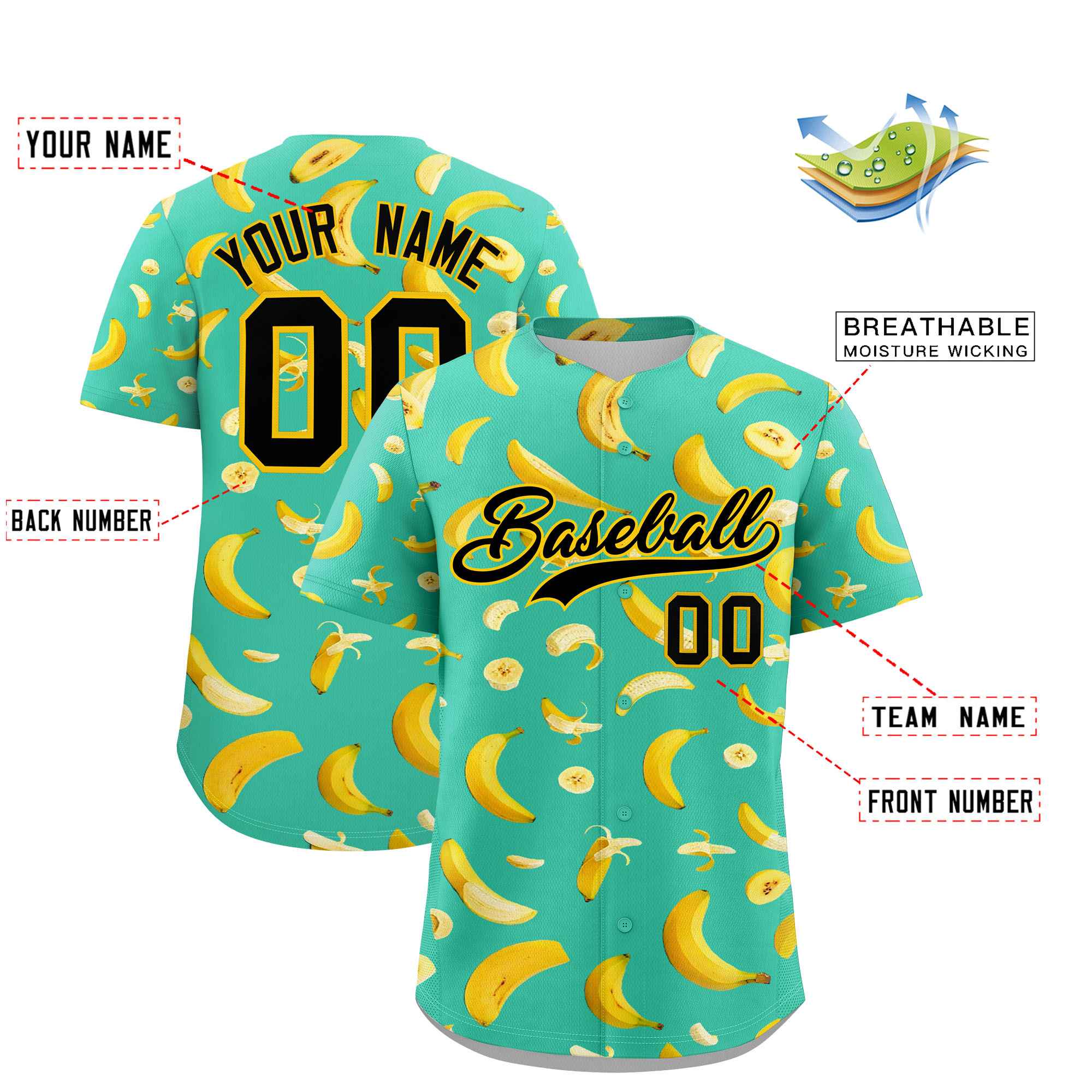 Custom Bright Green Banana Graffiti Pattern Fashion Authentic Baseball Jersey | Graffiti Pattern | Embroidery&Dye-sublimation printing | KXKSHOP