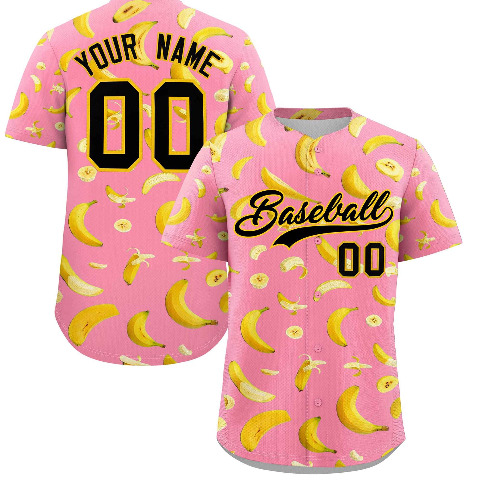 Custom Light Pink Banana Graffiti Pattern Fashion Authentic Baseball Jersey | Graffiti Pattern | Embroidery&Dye-sublimation printing | KXKSHOP