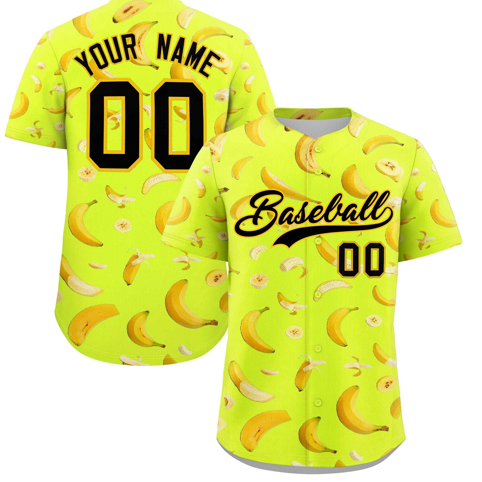 Custom Fluorescent Green Banana Graffiti Pattern Fashion Authentic Baseball Jersey | Graffiti Pattern | Embroidery&Dye-sublimation printing | KXKSHOP