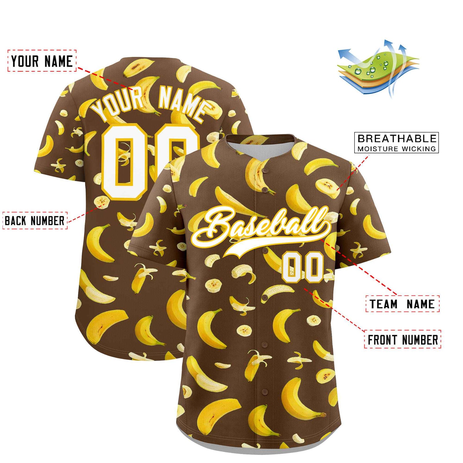 Custom Light Brown Banana Graffiti Pattern Fashion Authentic Baseball Jersey | Graffiti Pattern | Embroidery&Dye-sublimation printing | KXKSHOP