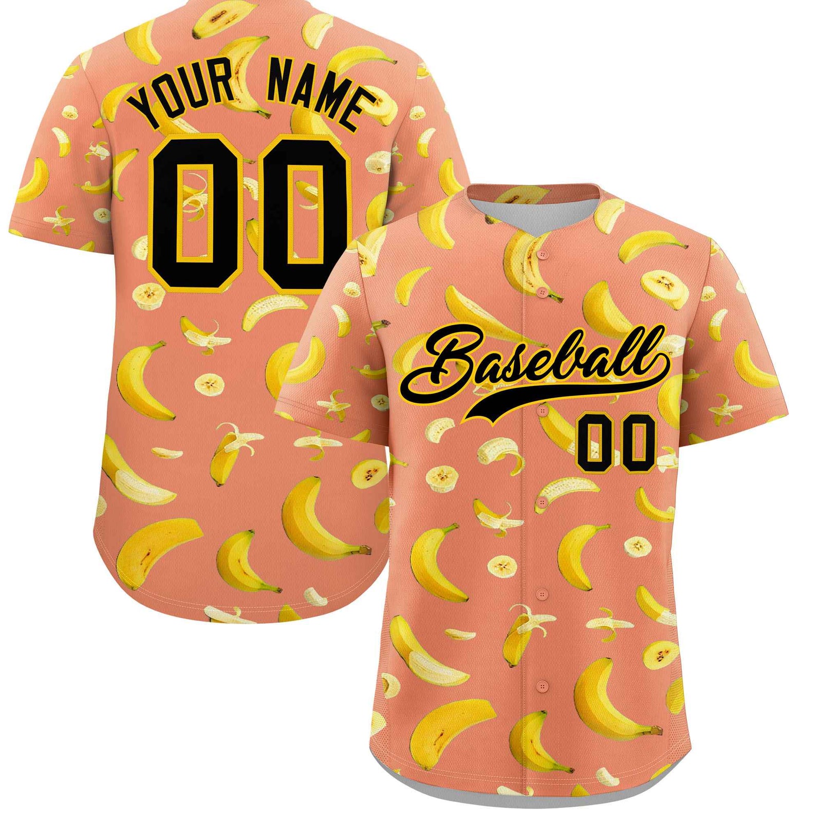 Custom Light Orange Banana Graffiti Pattern Fashion Authentic Baseball Jersey | Graffiti Pattern | Embroidery&Dye-sublimation printing | KXKSHOP
