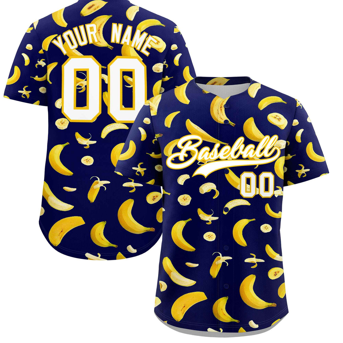 Custom Dark Blue Banana Graffiti Pattern Fashion Authentic Baseball Jersey | Graffiti Pattern | Embroidery&amp;Dye-sublimation printing | KXKSHOP