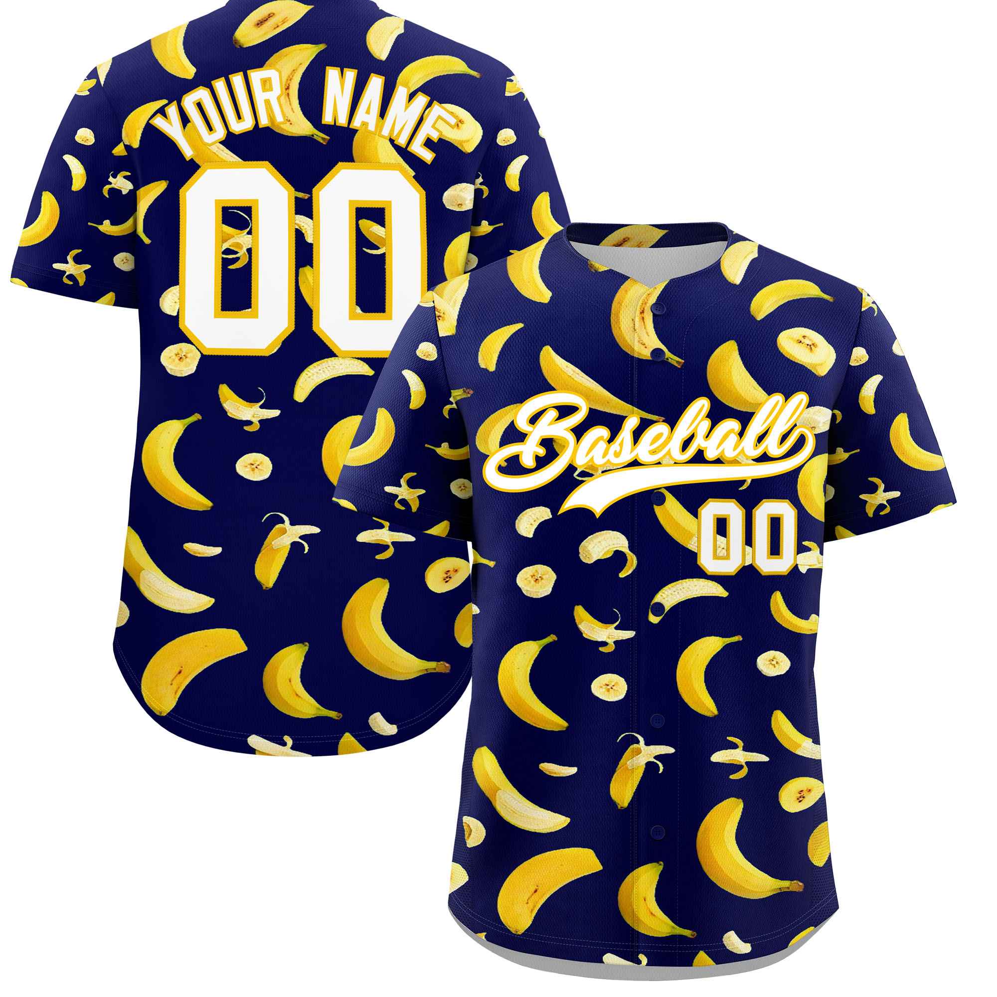 Custom Dark Blue Banana Graffiti Pattern Fashion Authentic Baseball Jersey | Graffiti Pattern | Embroidery&Dye-sublimation printing | KXKSHOP