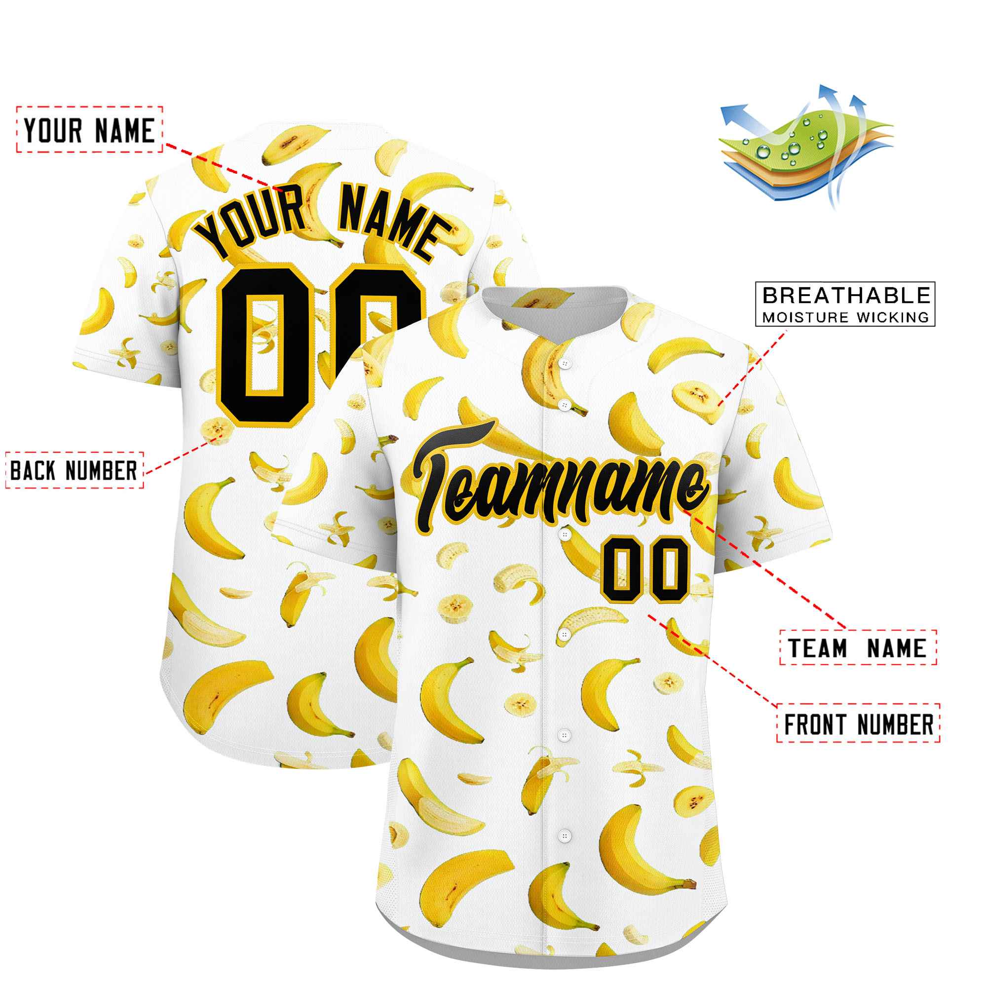 Custom White Banana Graffiti Pattern Fashion Authentic Baseball Jersey | Graffiti Pattern | Embroidery&Dye-sublimation printing | KXKSHOP
