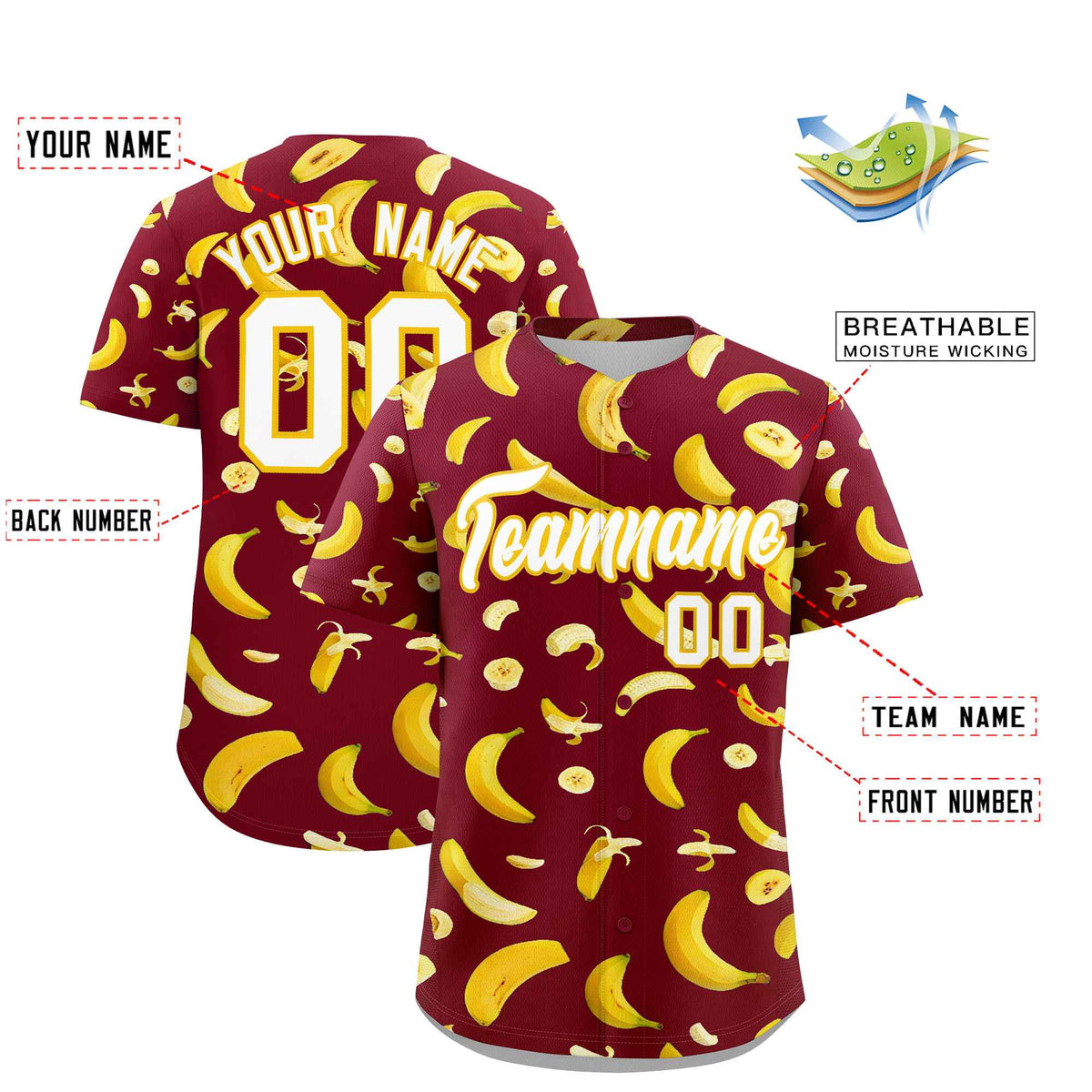 Custom Crimson Banana Graffiti Pattern Fashion Authentic Baseball Jersey | Graffiti Pattern | Embroidery&amp;Dye-sublimation printing | KXKSHOP
