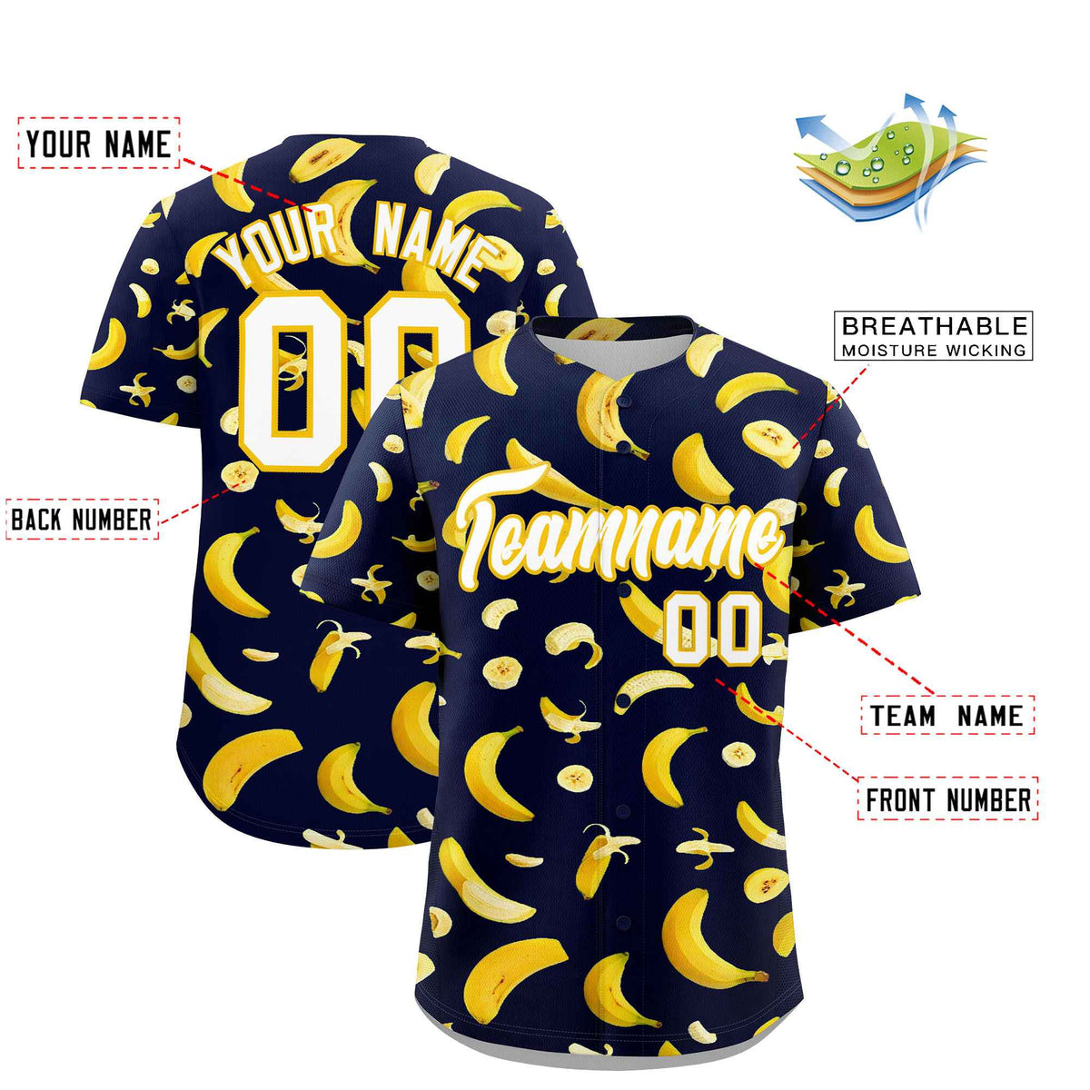 Custom Navy Banana Graffiti Pattern Fashion Authentic Baseball Jersey | Graffiti Pattern | Embroidery&amp;Dye-sublimation printing | KXKSHOP