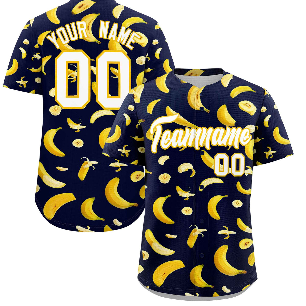 Custom Navy Banana Graffiti Pattern Fashion Authentic Baseball Jersey | Graffiti Pattern | Embroidery&amp;Dye-sublimation printing | KXKSHOP