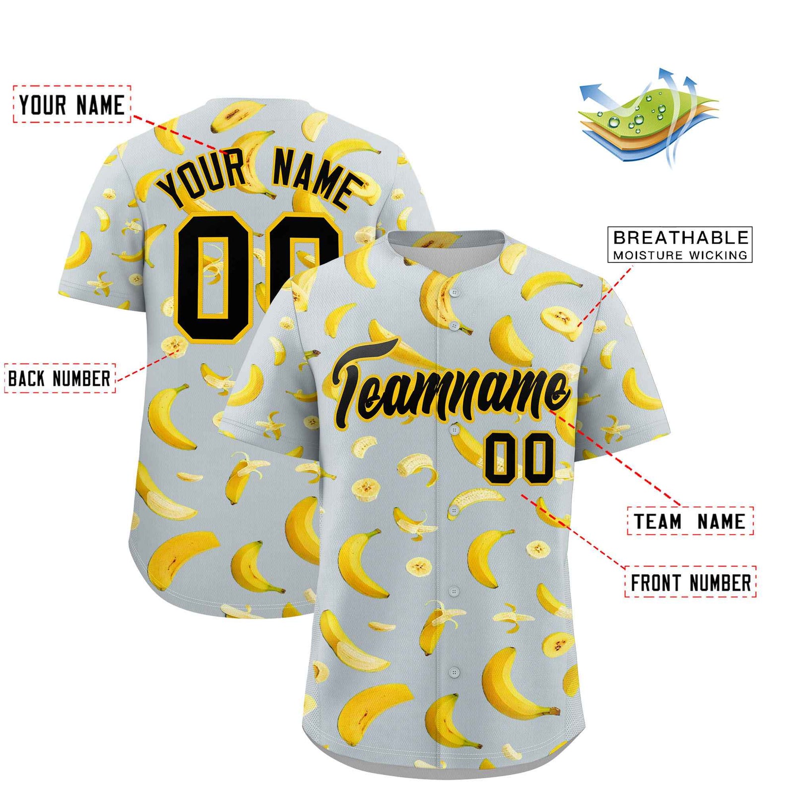 Custom Silver Banana Graffiti Pattern Fashion Authentic Baseball Jersey | Graffiti Pattern | Embroidery&Dye-sublimation printing | KXKSHOP