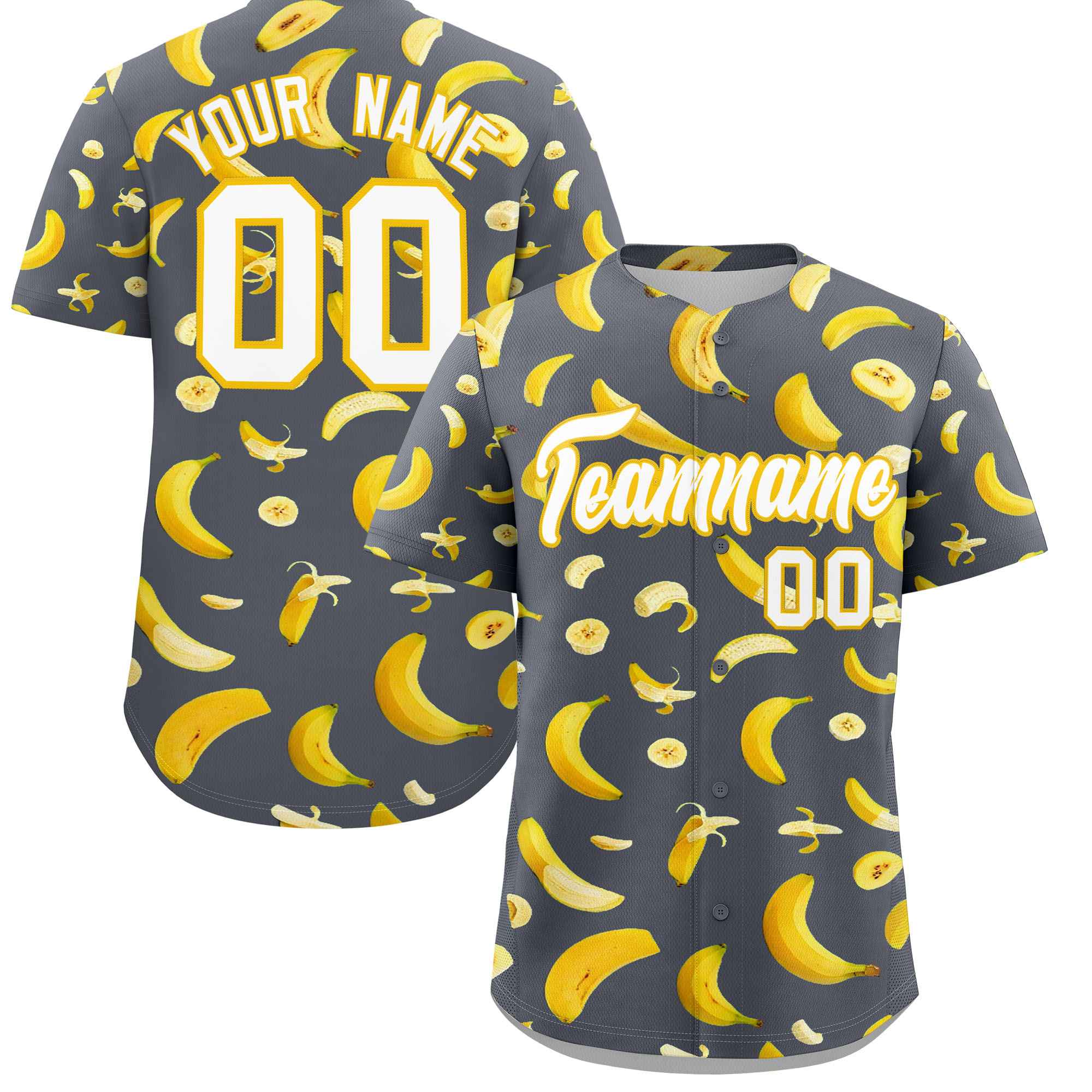 Custom Gray Banana Graffiti Pattern Fashion Authentic Baseball Jersey | Graffiti Pattern | Embroidery&Dye-sublimation printing | KXKSHOP