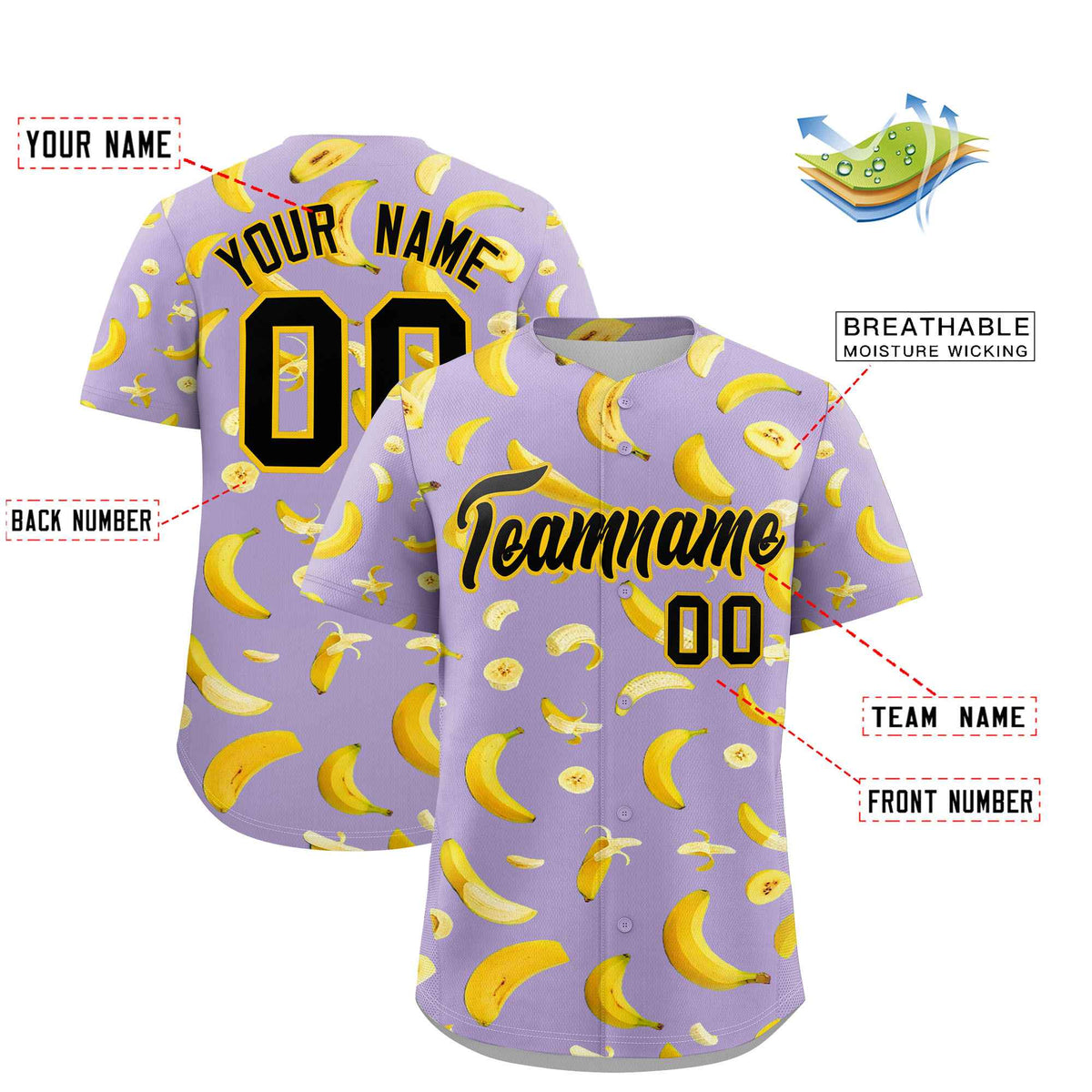Custom Light Purple Banana Graffiti Pattern Fashion Authentic Baseball Jersey | Graffiti Pattern | Embroidery&amp;Dye-sublimation printing | KXKSHOP