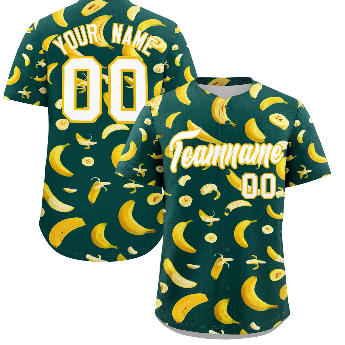 Custom Midnight Green Banana Graffiti Pattern Fashion Authentic Baseball Jersey | Graffiti Pattern | Embroidery&amp;Dye-sublimation printing | KXKSHOP
