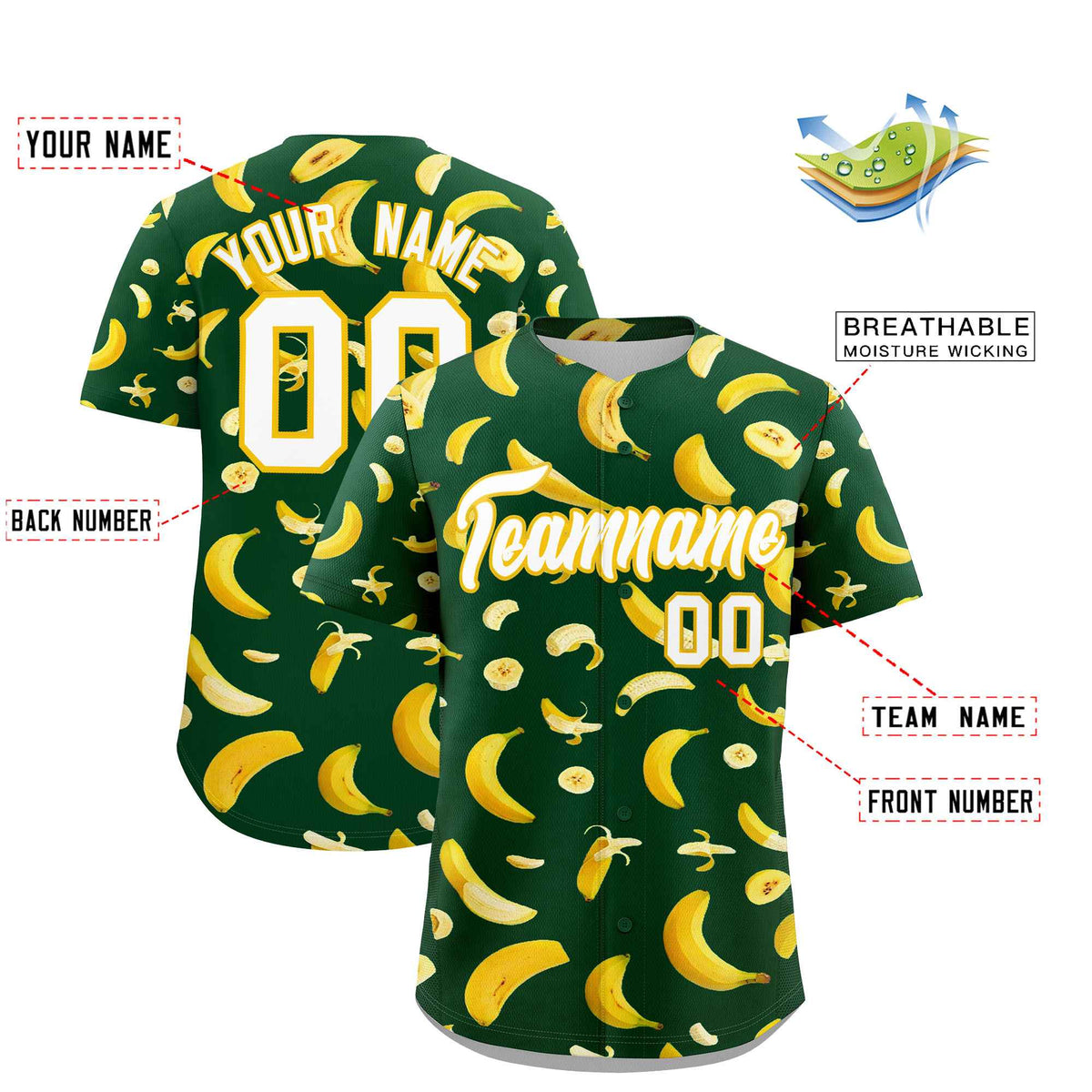 Custom Green Banana Graffiti Pattern Fashion Authentic Baseball Jersey | Graffiti Pattern | Embroidery&amp;Dye-sublimation printing | KXKSHOP