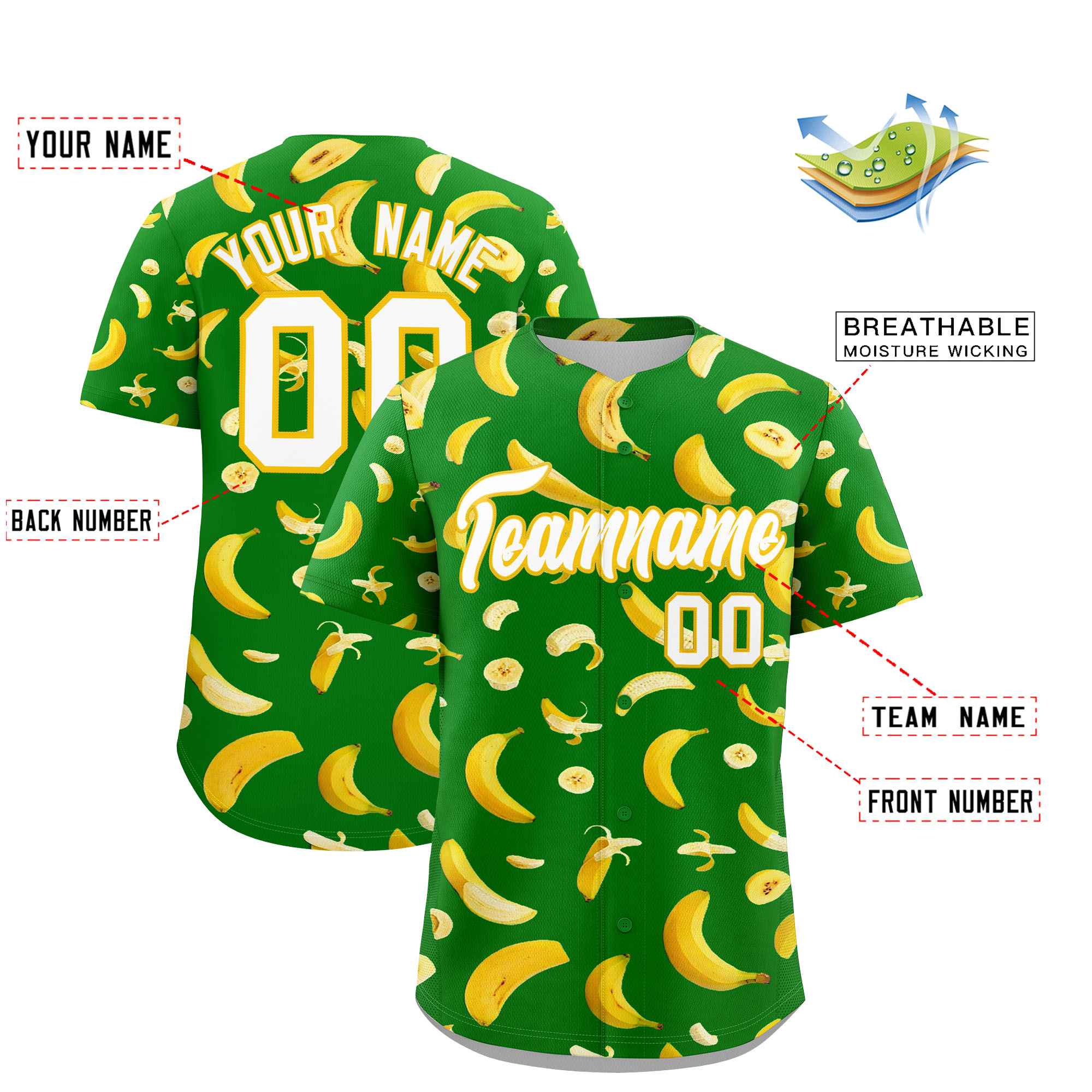 Custom Kelly Green-02 Banana Graffiti Pattern Fashion Authentic Baseball Jersey | Graffiti Pattern | Embroidery&Dye-sublimation printing | KXKSHOP