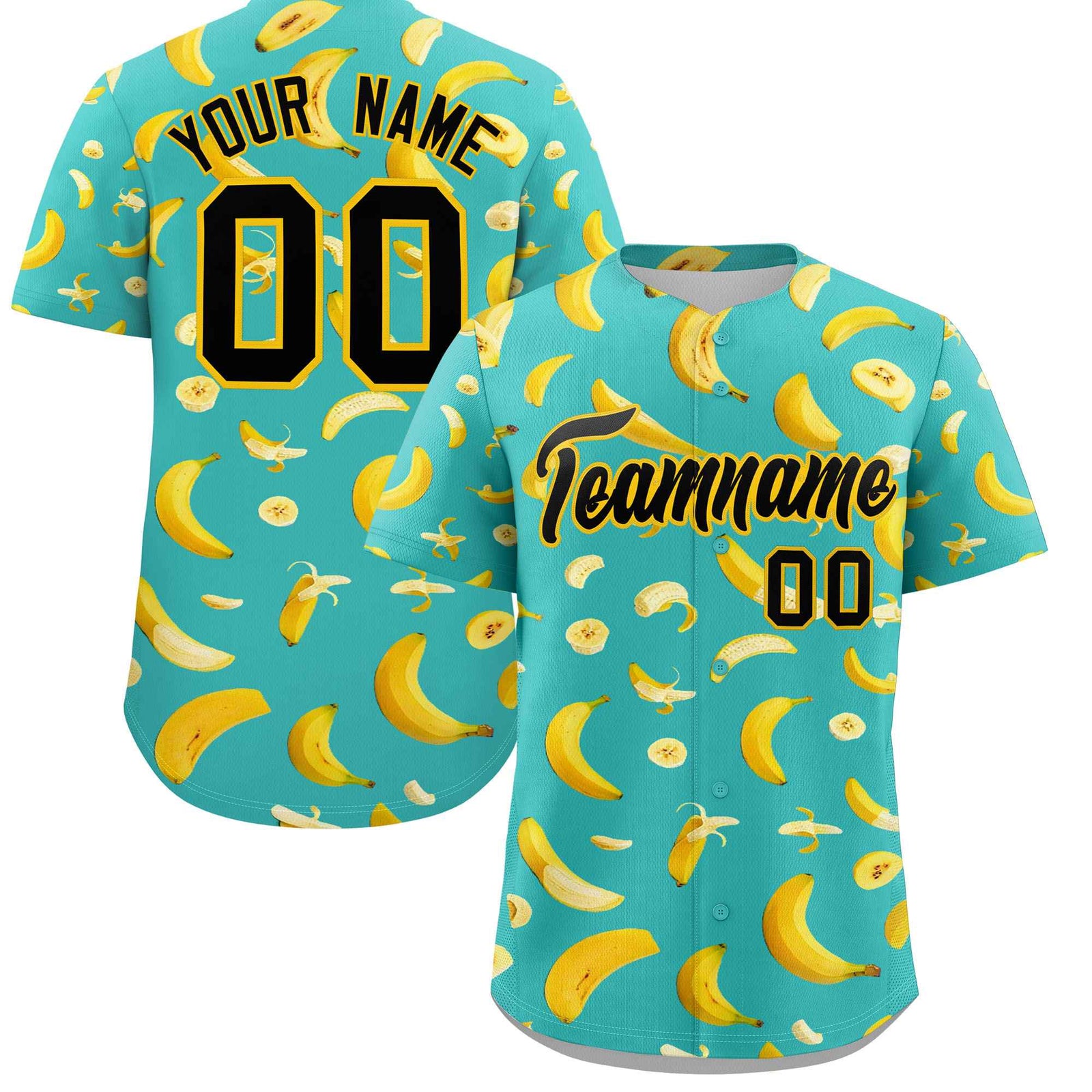 Custom Teal Banana Graffiti Pattern Fashion Authentic Baseball Jersey | Graffiti Pattern | Embroidery&Dye-sublimation printing | KXKSHOP