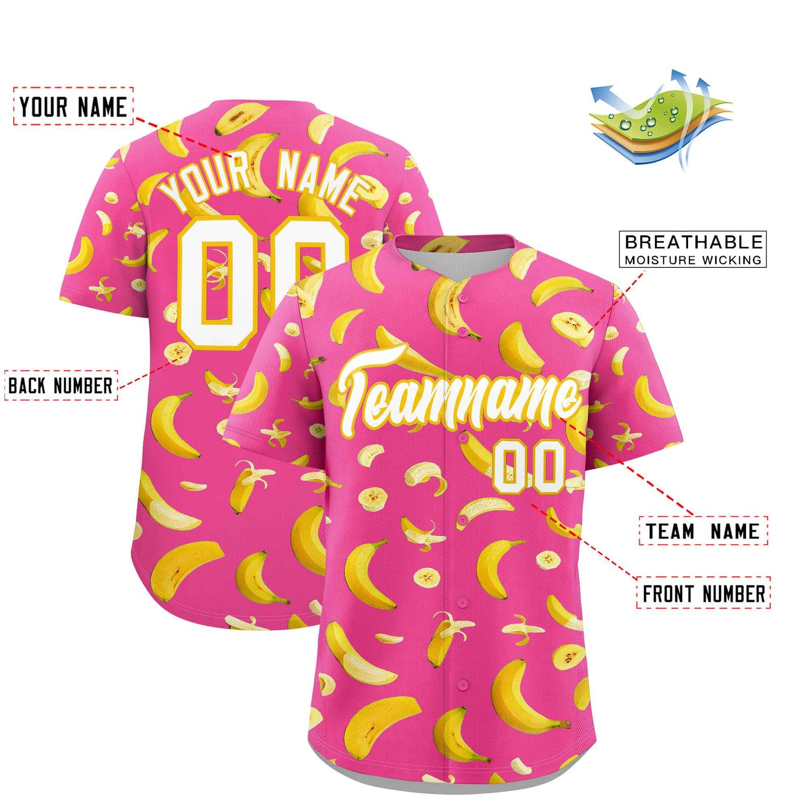 Custom Pink Banana Graffiti Pattern Fashion Authentic Baseball Jersey | Graffiti Pattern | Embroidery&Dye-sublimation printing | KXKSHOP
