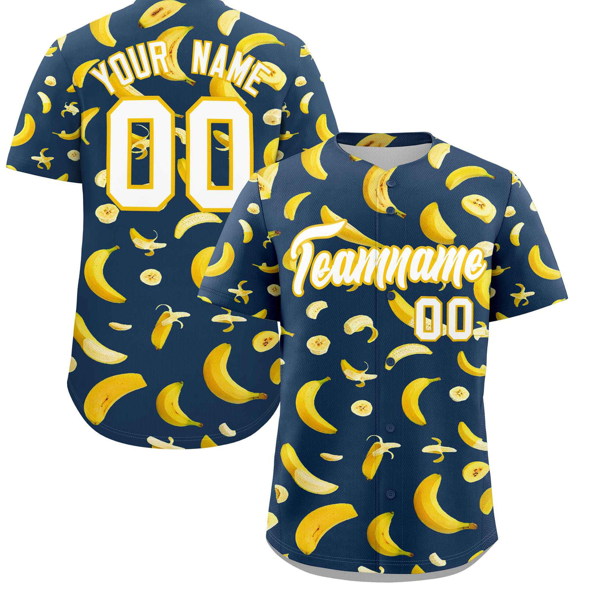 Custom Midnight Blue Banana Graffiti Pattern Fashion Authentic Baseball Jersey | Graffiti Pattern | Embroidery&amp;Dye-sublimation printing | KXKSHOP