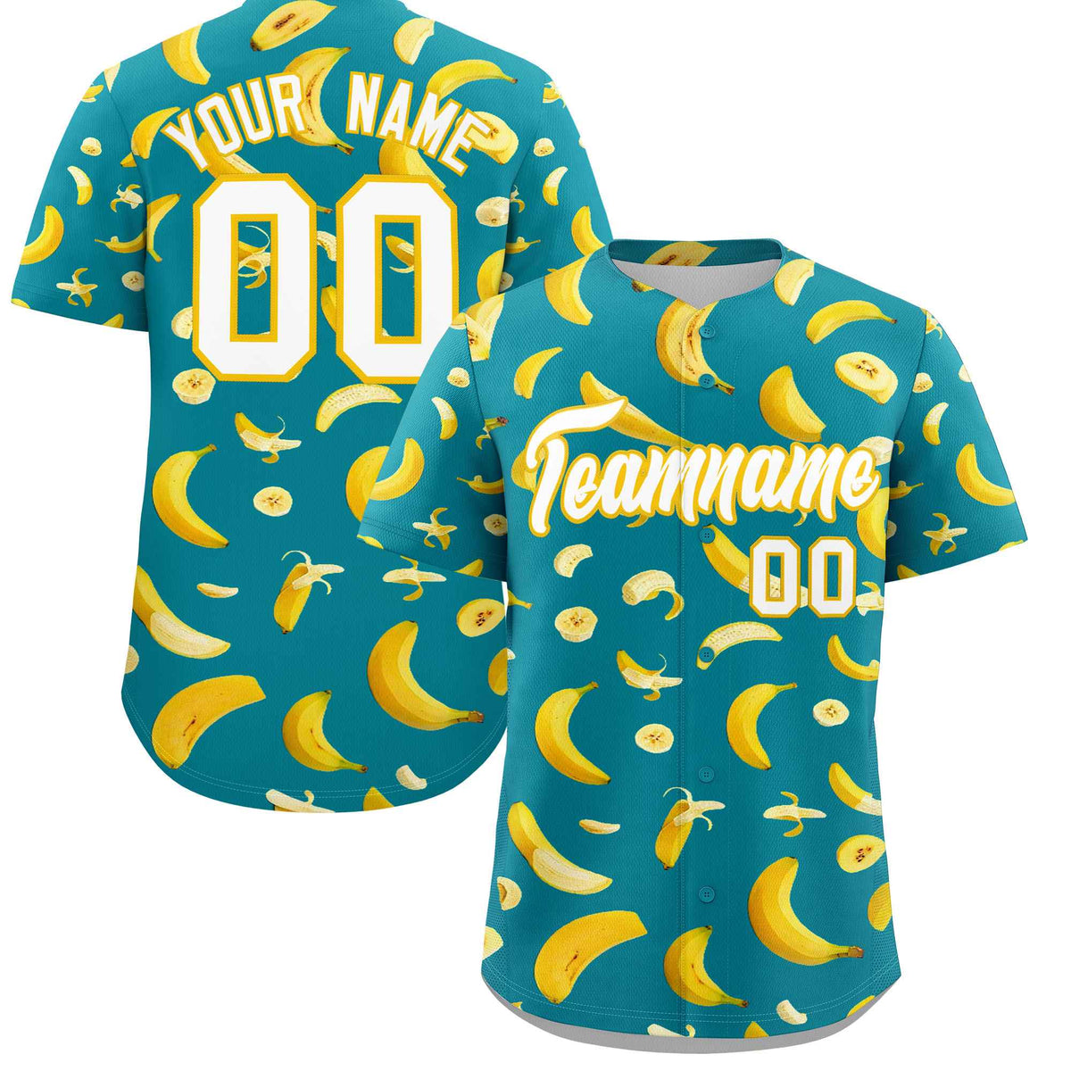Custom Aqua Banana Graffiti Pattern Fashion Authentic Baseball Jersey | Graffiti Pattern | Embroidery&amp;Dye-sublimation printing | KXKSHOP