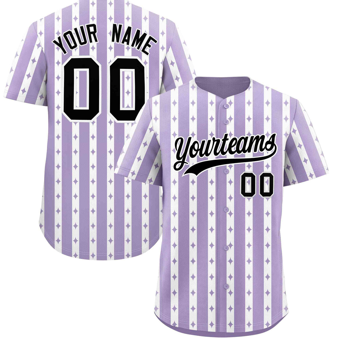 Custom Light Purple White Star Pattern Thick Stripes Baseball Jersey