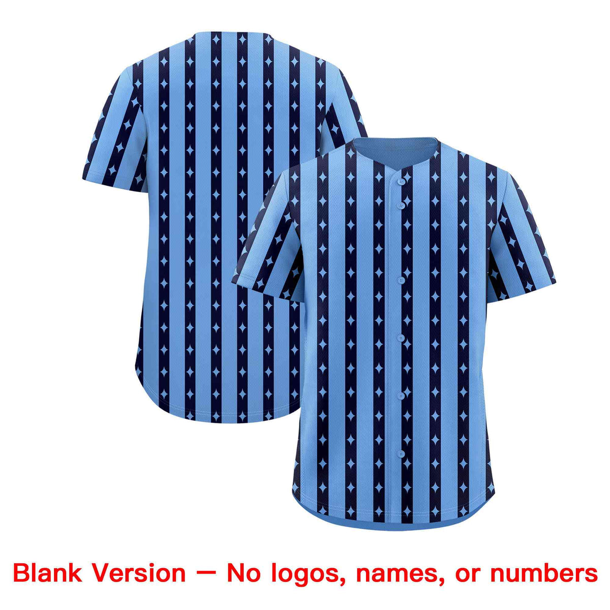 Custom Light Blue Navy Star Pattern Thick Stripes Baseball Jersey