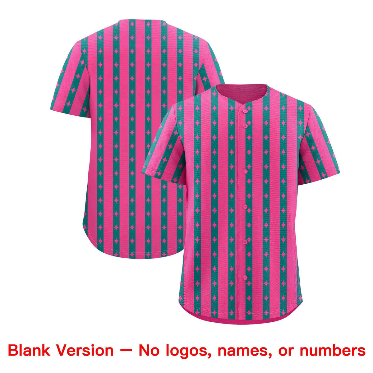 Custom Pink Teal Star Pattern Thick Stripes Baseball Jersey